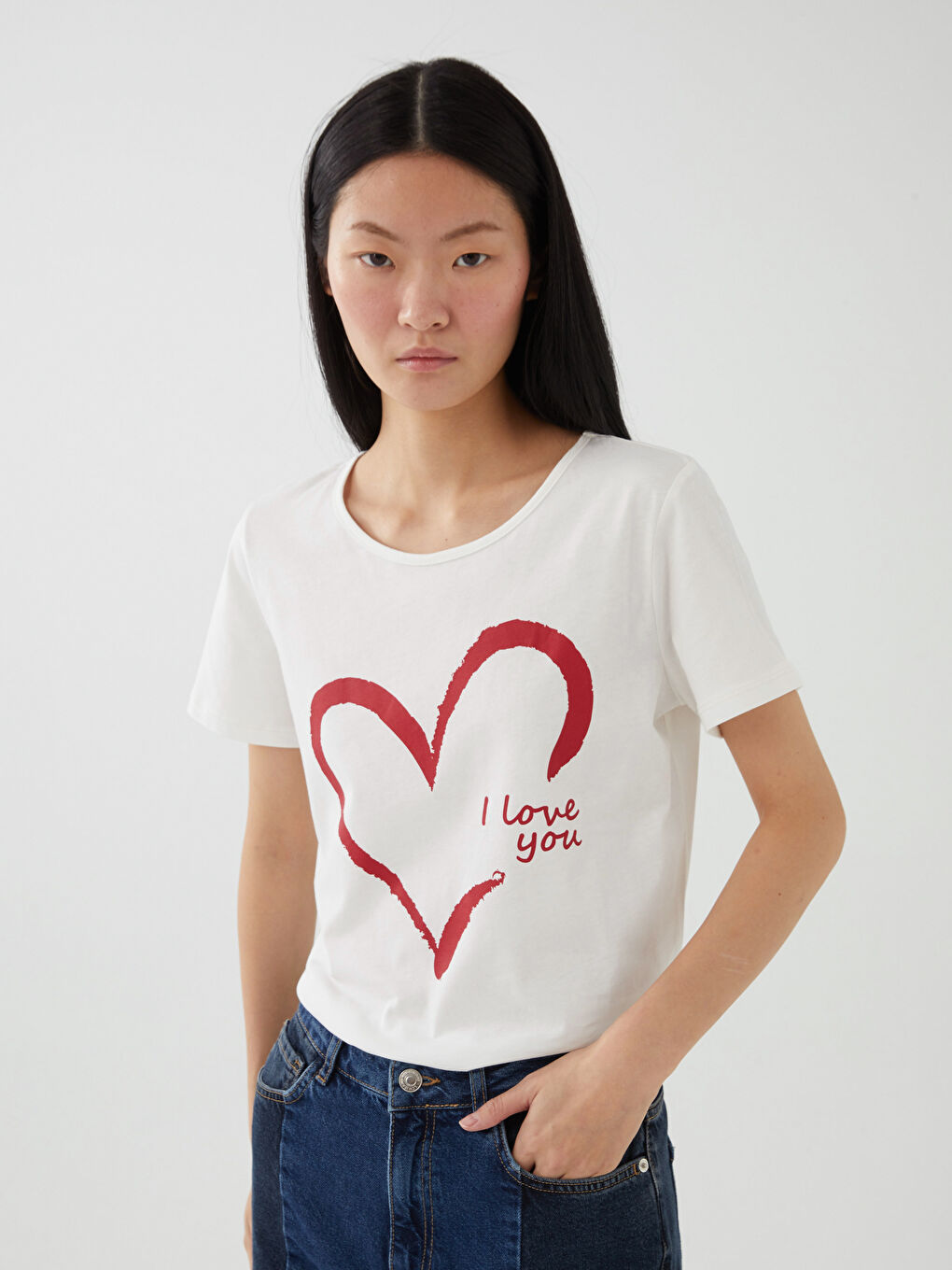 LCW ECO Crew Neck Printed Short Sleeve Women T-Shirt Mother Daughter Combination -S3G689Z8-FDU