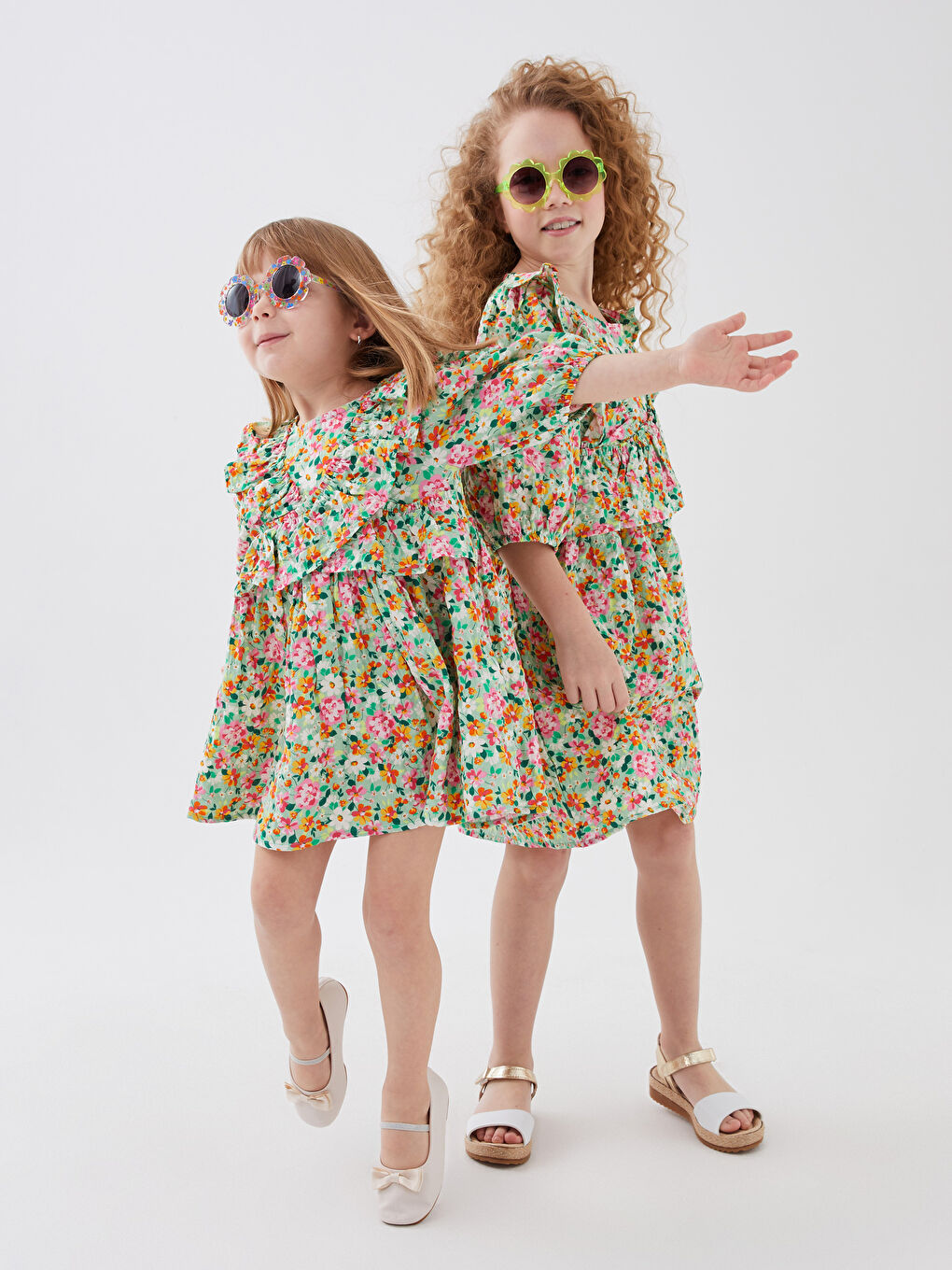 Crew Neck Patterned Baby Girls' Dress-3