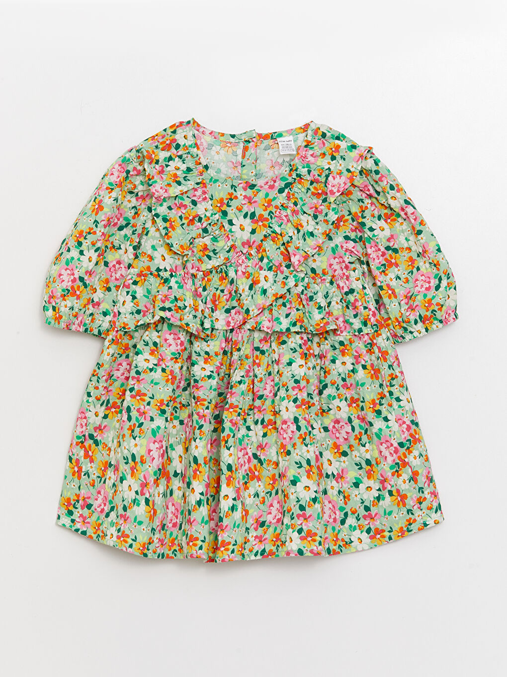 Crew Neck Patterned Baby Girls' Dress-4