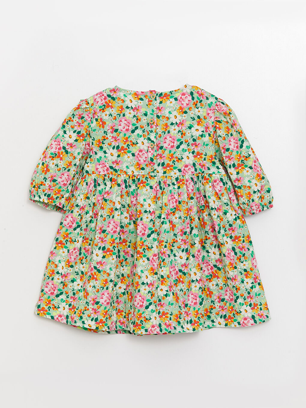 Crew Neck Patterned Baby Girls' Dress-5