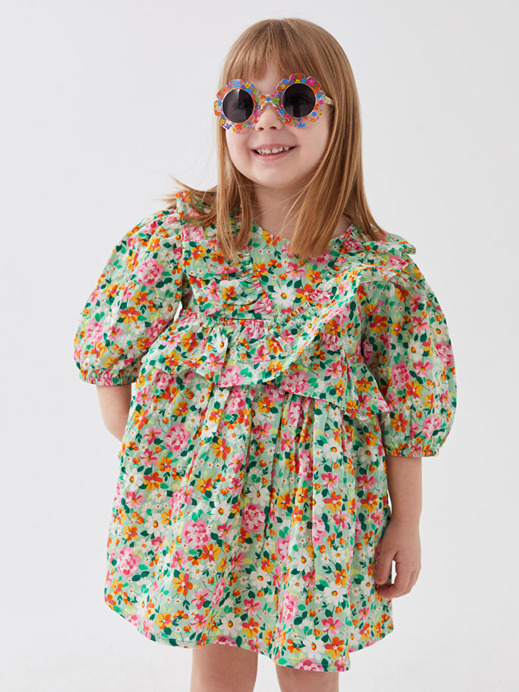 Crew Neck Patterned Baby Girls' Dress