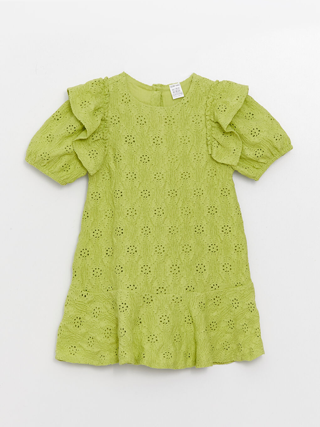 Yeşil Bisiklet Yaka Kısa Kollu Kız Bebek Elbise-3