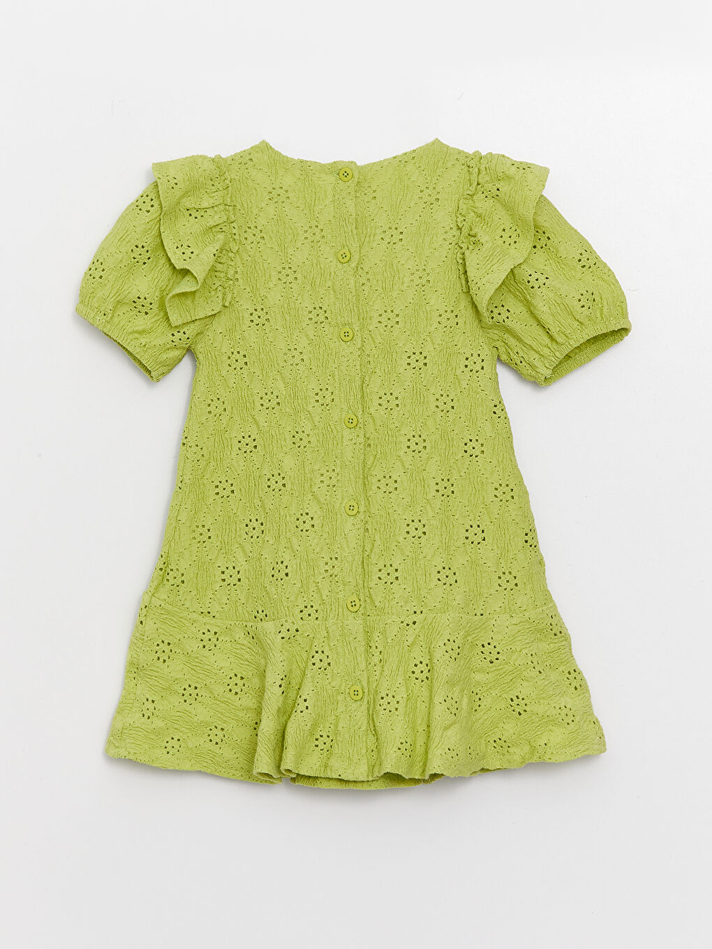 Yeşil Bisiklet Yaka Kısa Kollu Kız Bebek Elbise-4