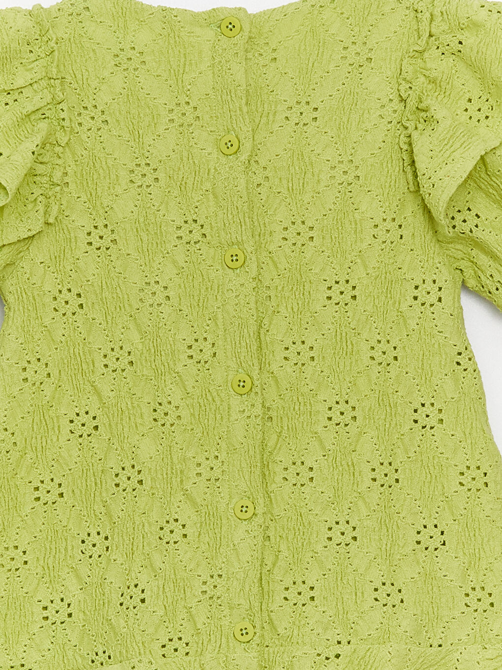 Yeşil Bisiklet Yaka Kısa Kollu Kız Bebek Elbise-5