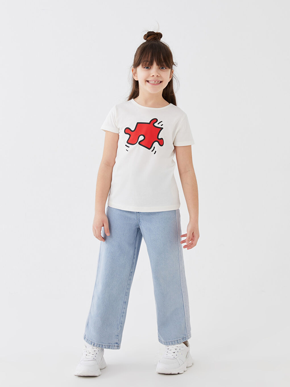 LCW ECO Crew Neck Printed Short Sleeve Girls T-Shirt Mother Daughter Combination -S3G698Z4-FDU