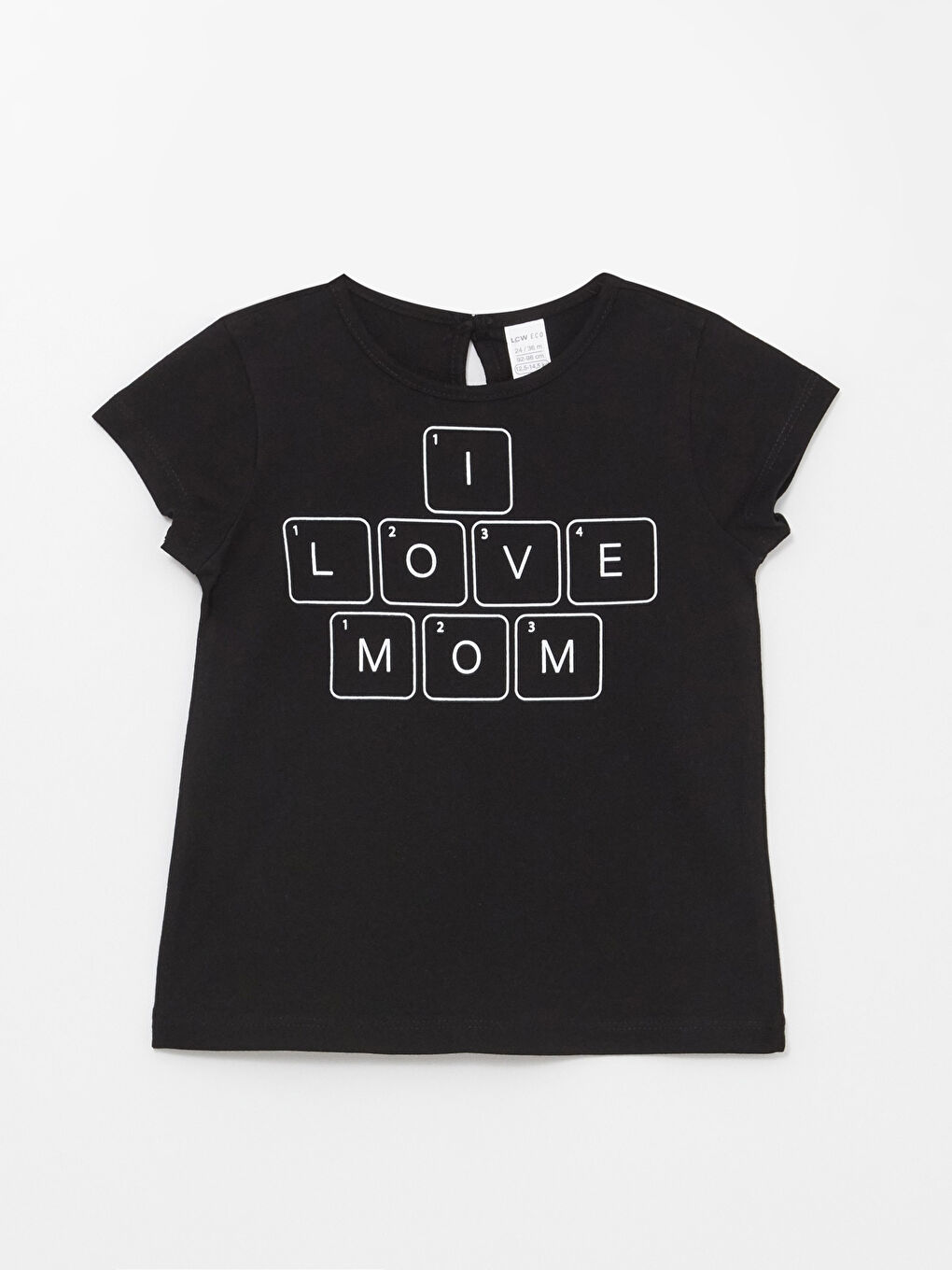 Siyah Bisiklet Yaka Kısa Kollu Baskılı Kız Bebek Tişört