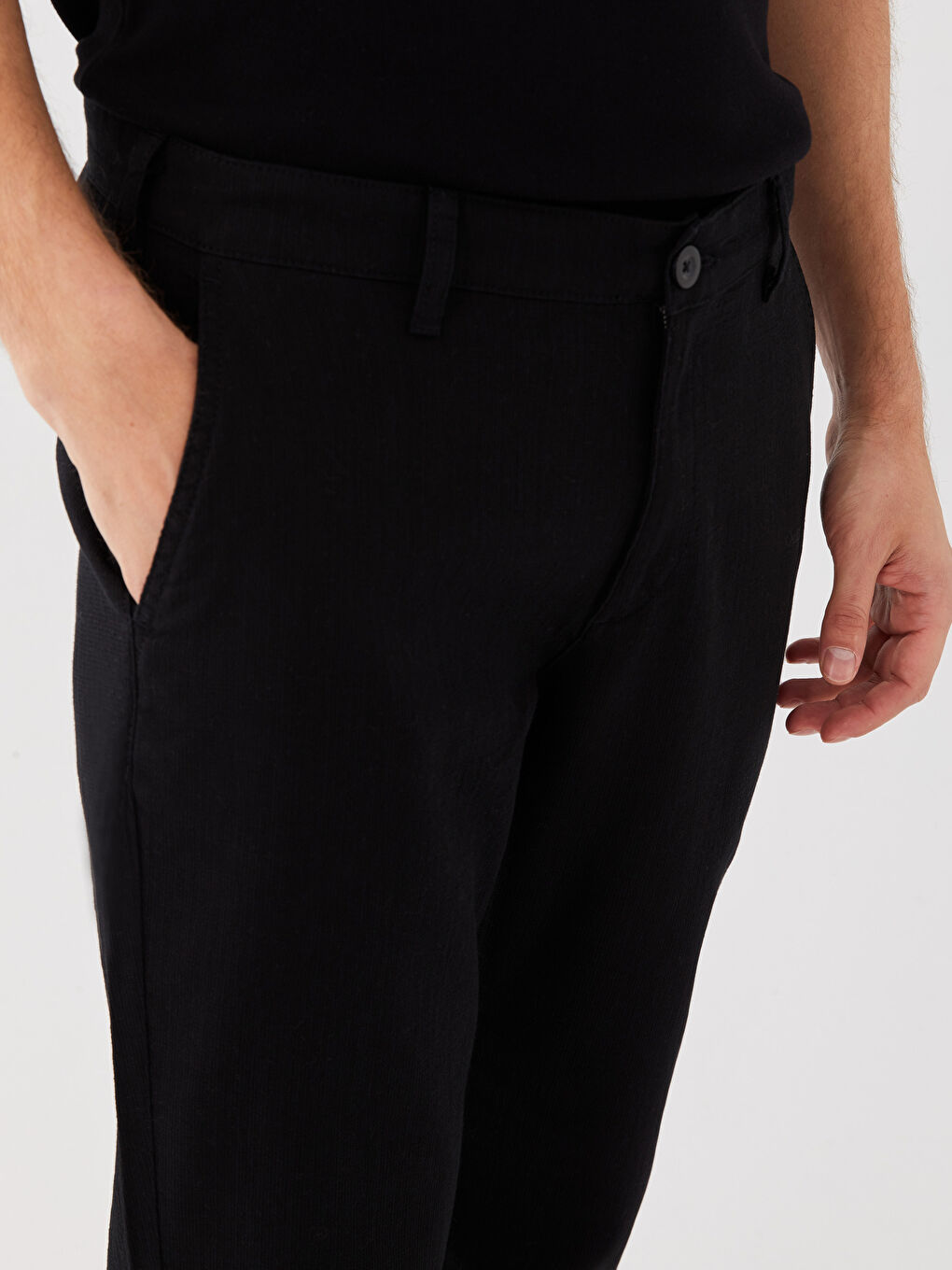 Siyah Standart Kalıp Erkek Chino Pantolon-2