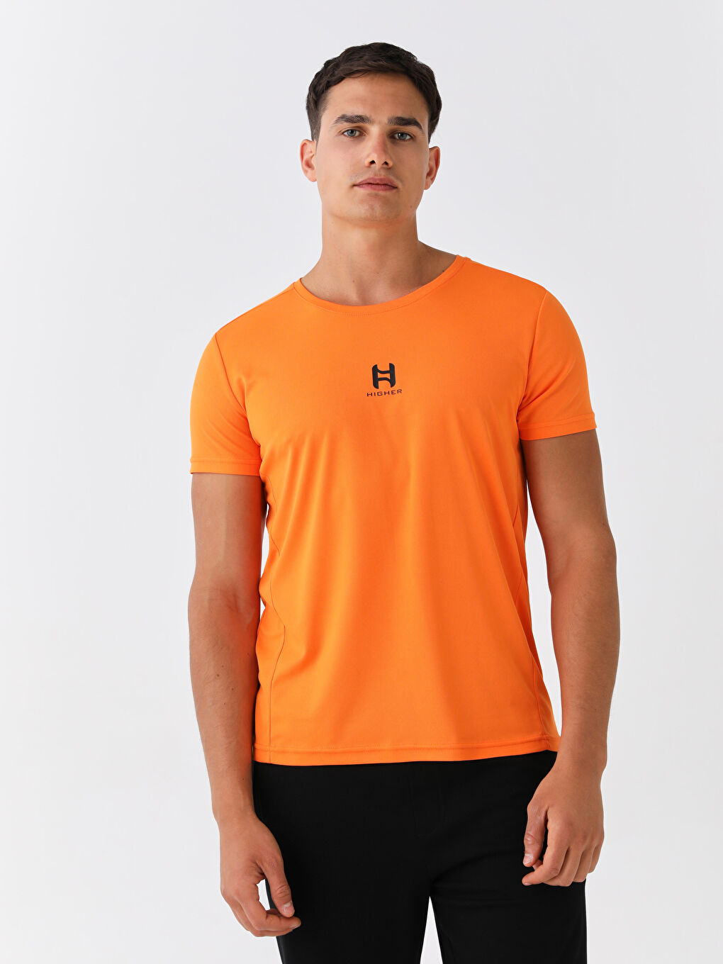 Turuncu Bisiklet Yaka Kısa Kollu Baskılı Erkek Tişört-1