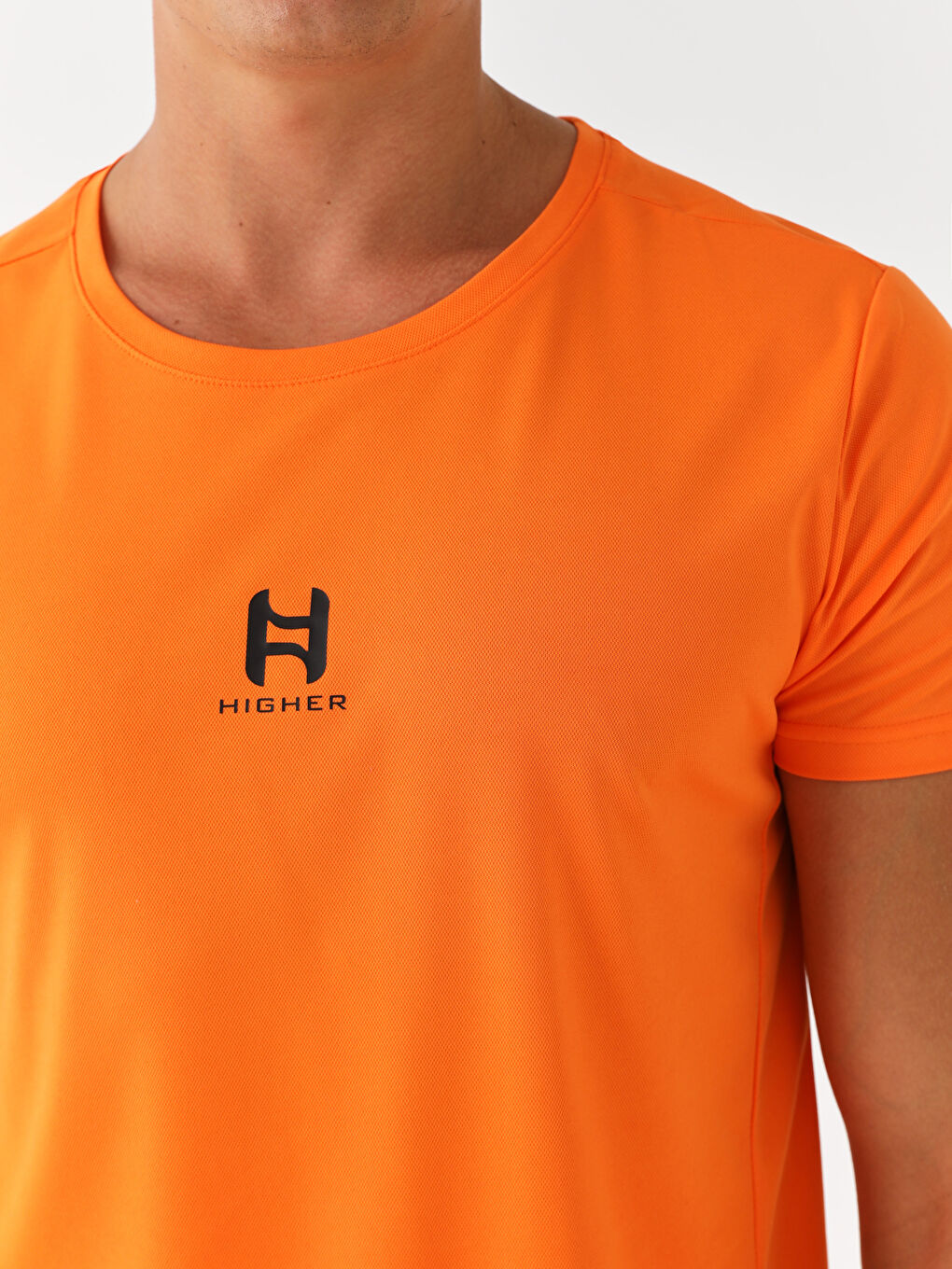Turuncu Bisiklet Yaka Kısa Kollu Baskılı Erkek Tişört-3