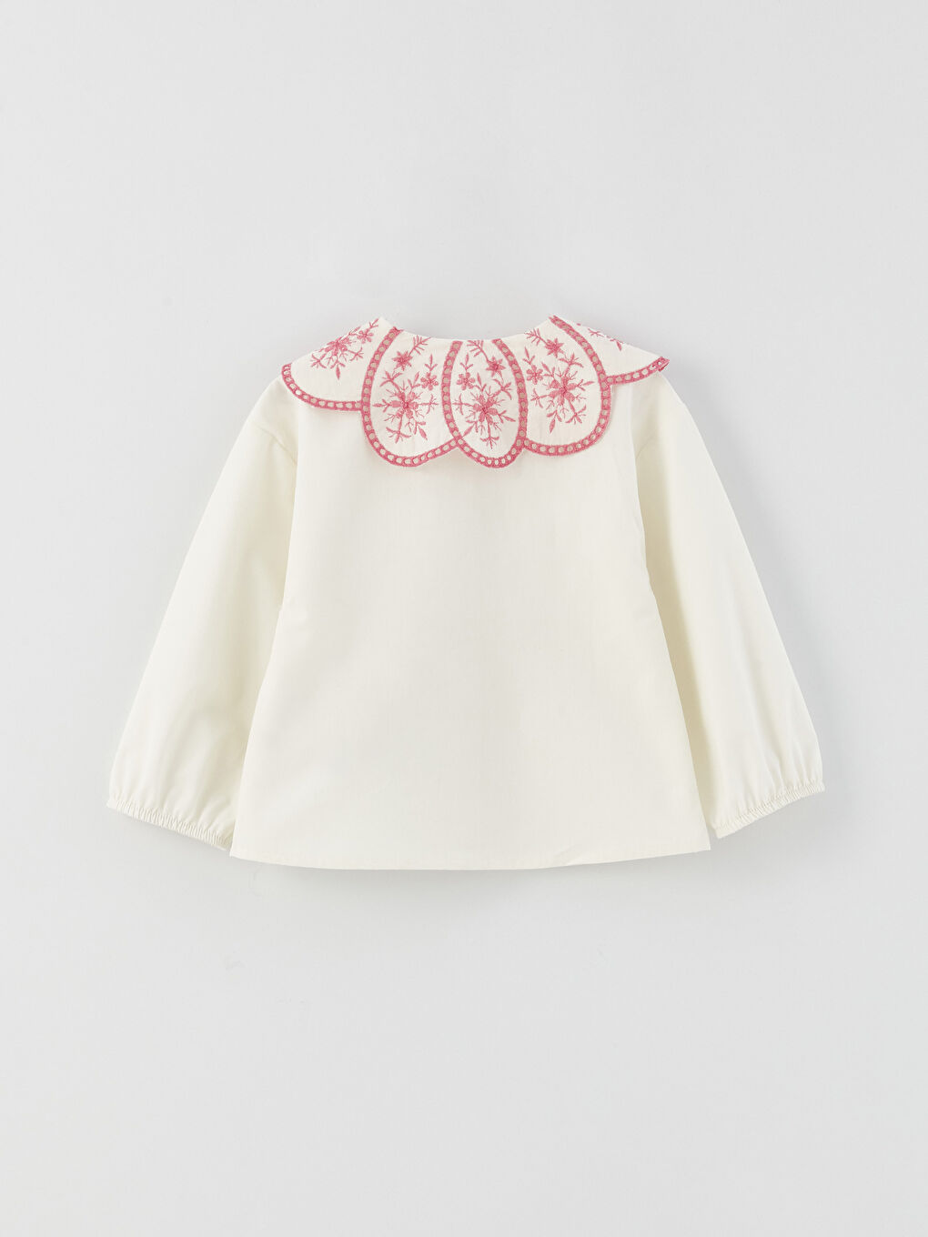 Ekru Bebe Yaka Uzun Kollu Nakış Detaylı Kız Bebek Gömlek-4