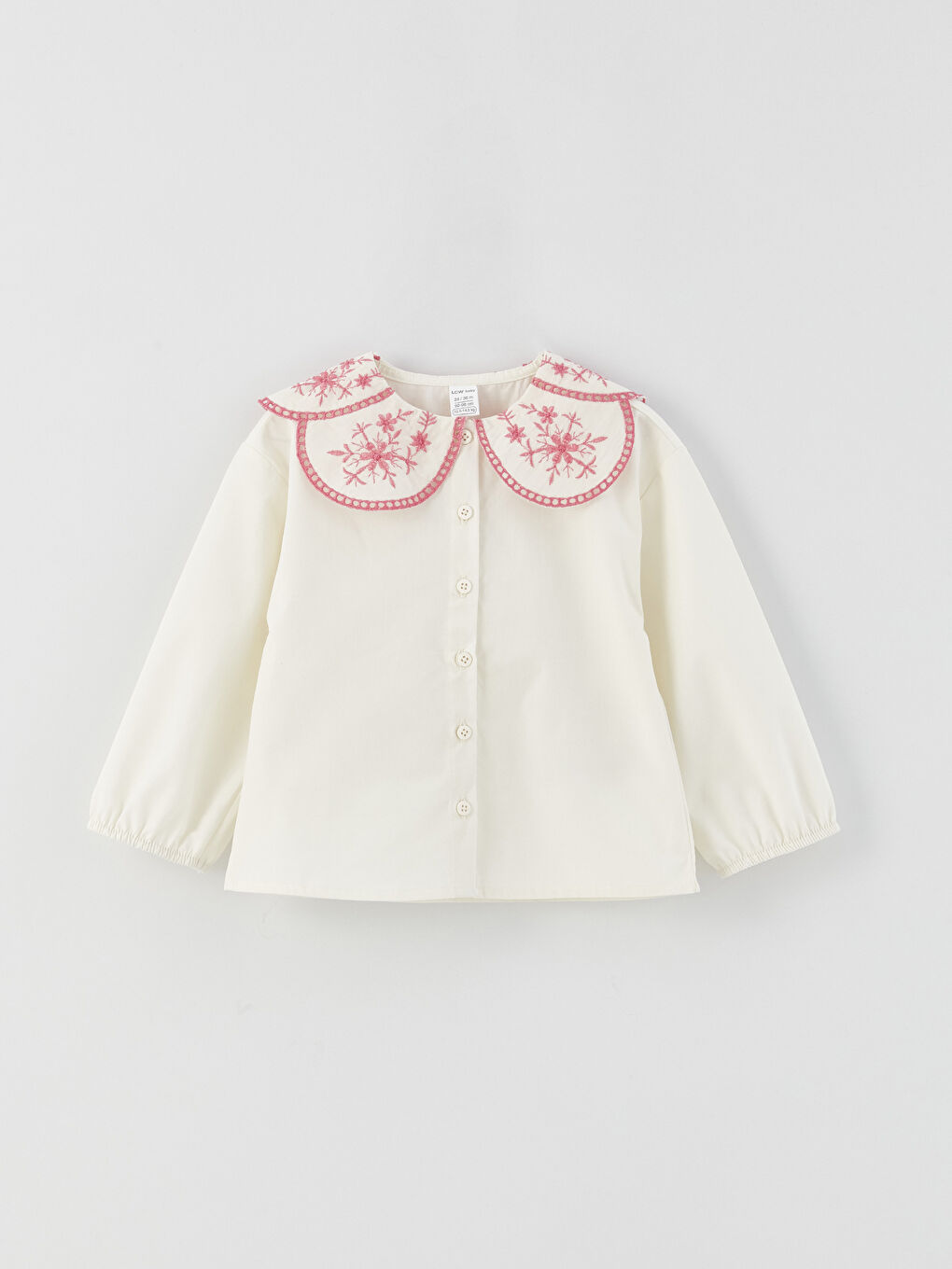 Ekru Bebe Yaka Uzun Kollu Nakış Detaylı Kız Bebek Gömlek-2