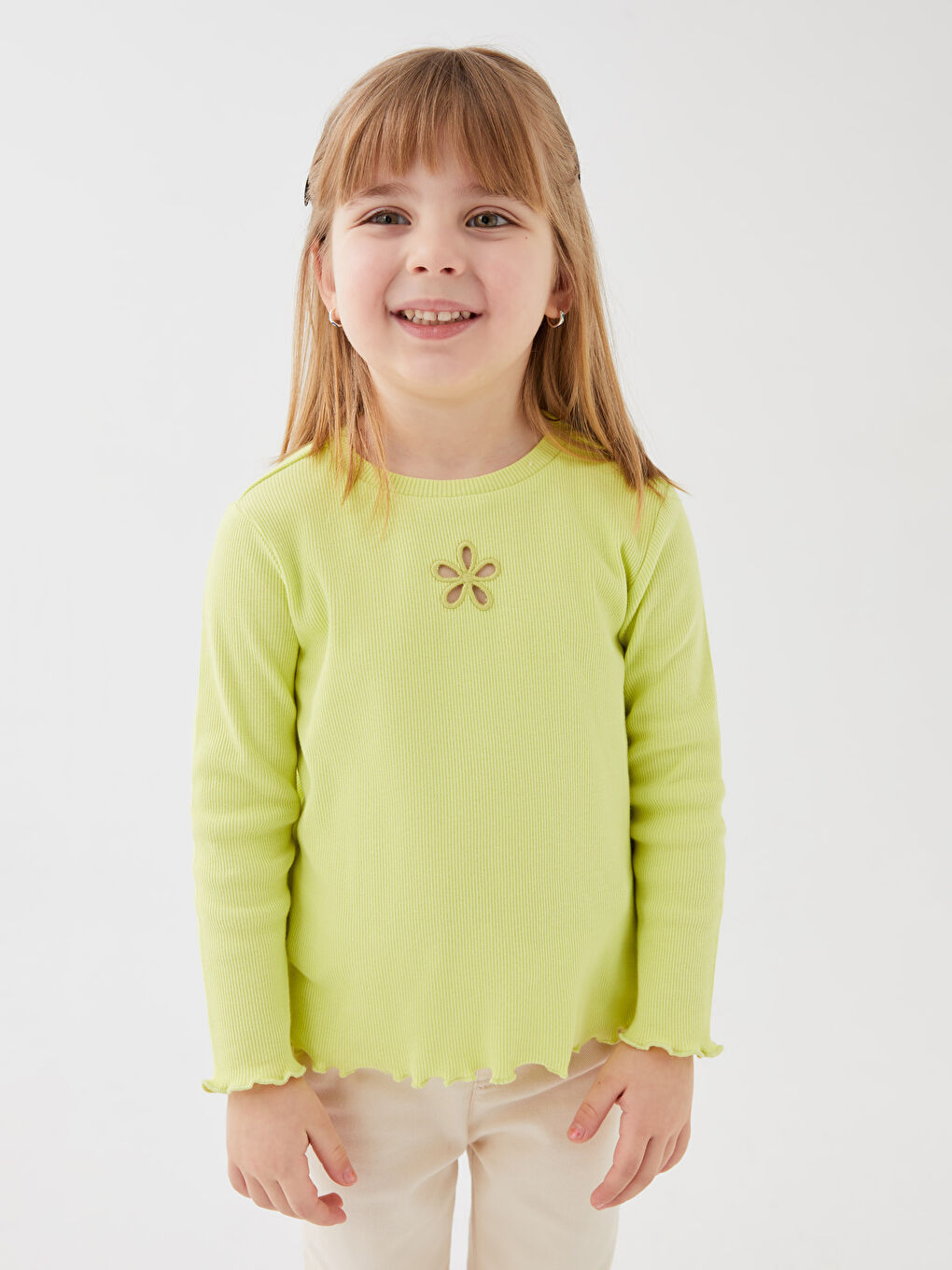 Crew Neck Long Sleeve Embroidered Baby Girls' T-Shirt