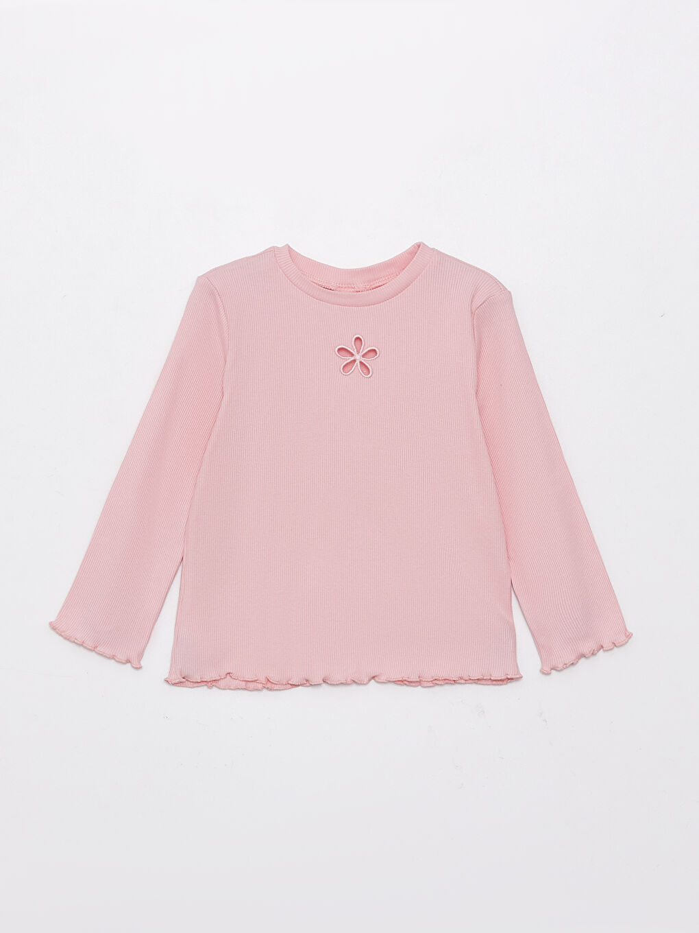 Pembe Bisiklet Yaka Uzun Kollu Nakışlı Kız Bebek Tişört-3