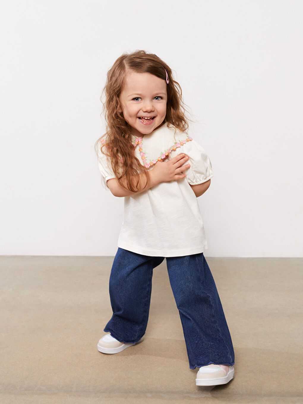 Elasticated Waist Basic Baby Girls' Jeans-3