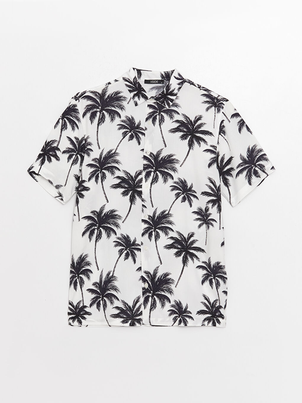 Beyaz Regular Fit Kısa Kollu Desenli Viskon Erkek Gömlek-5