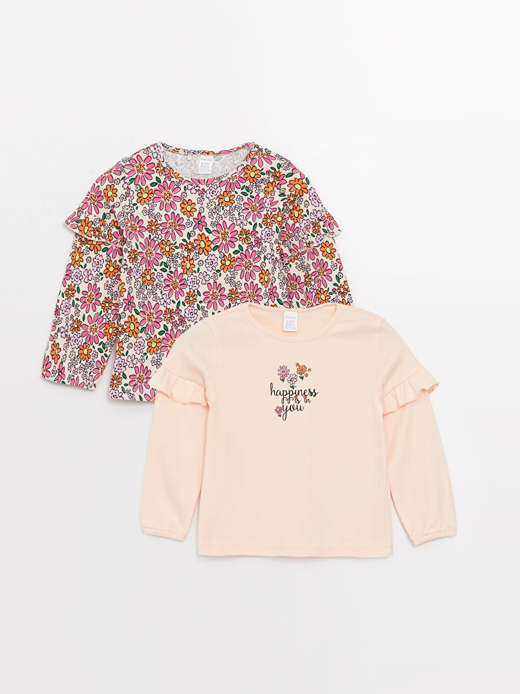 Pembe Bisiklet Yaka Kız Bebek Tişört 2'li