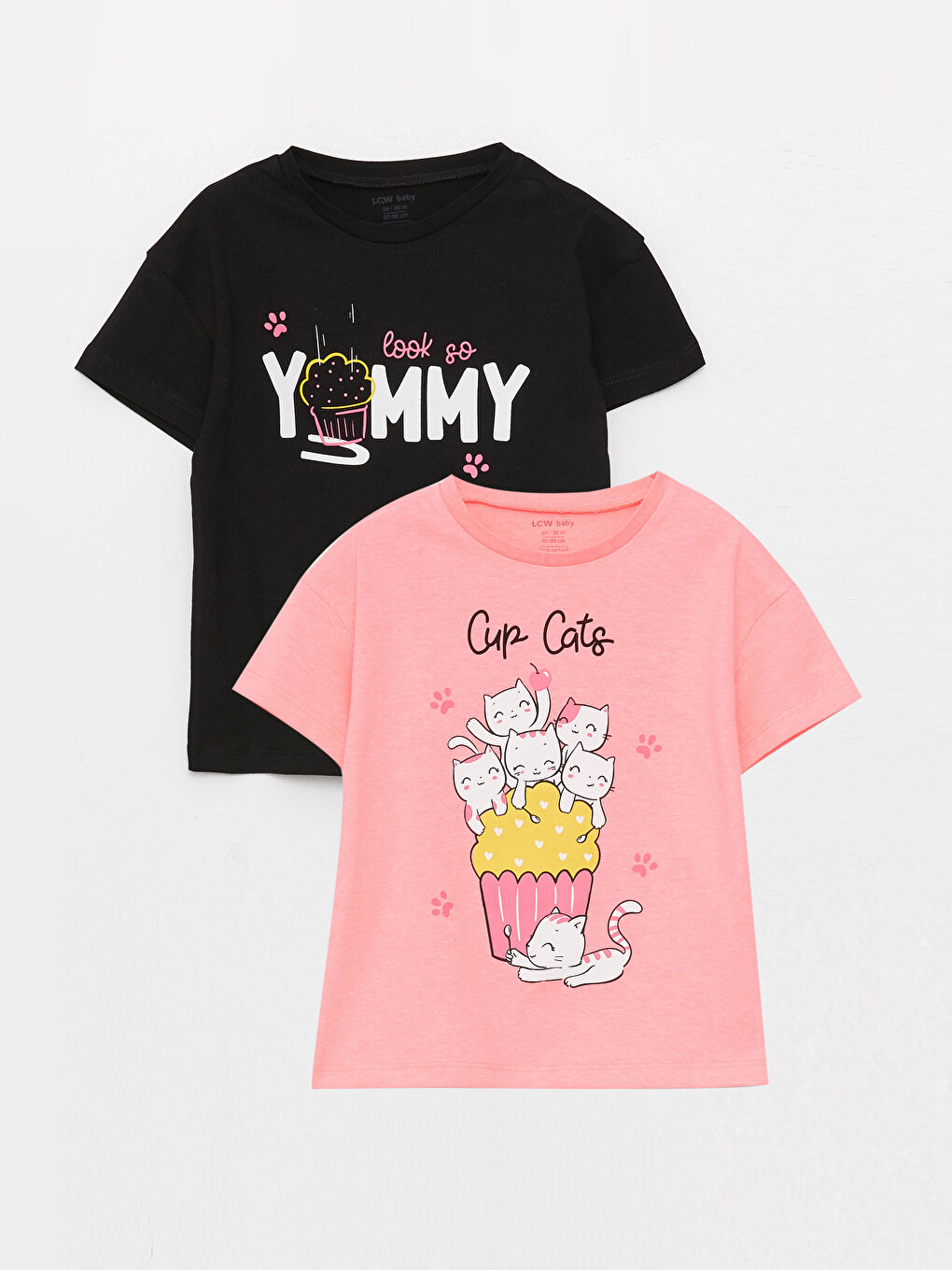 Siyah Bisiklet Yaka Baskılı Kız Bebek Tişört 2'li