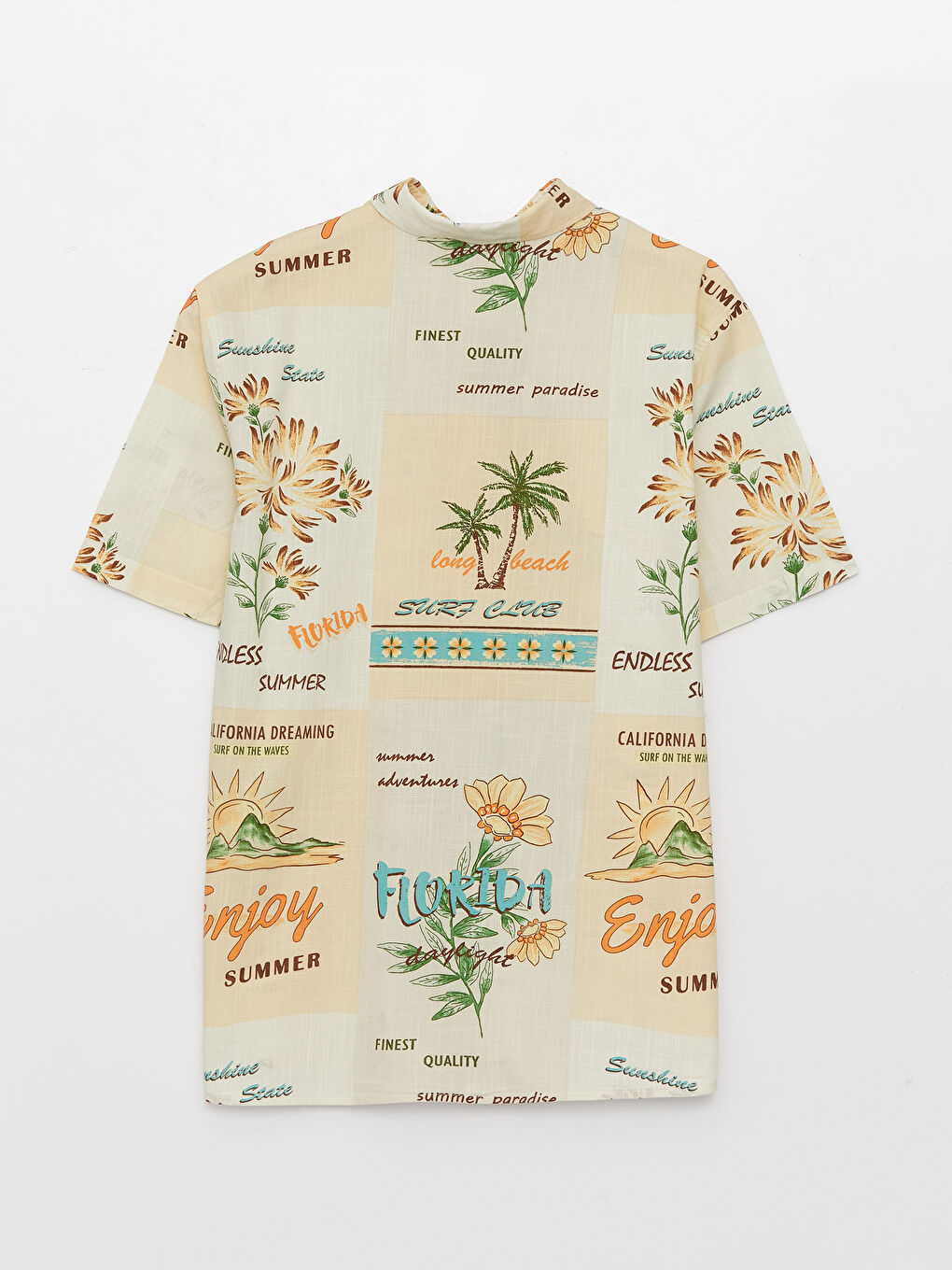 Ekru Regular Fit Kısa Kollu Desenli Viskon Erkek Gömlek-8