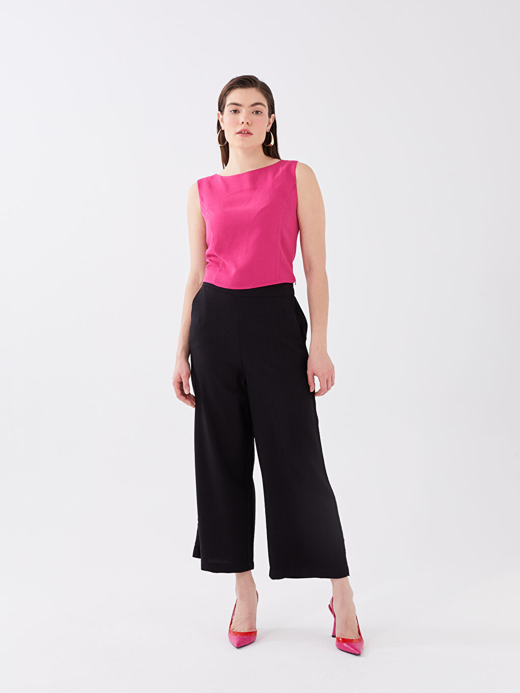 Boat Neck Straight Sleeveless Crop Women's Blouse -S3G764Z8-GZN