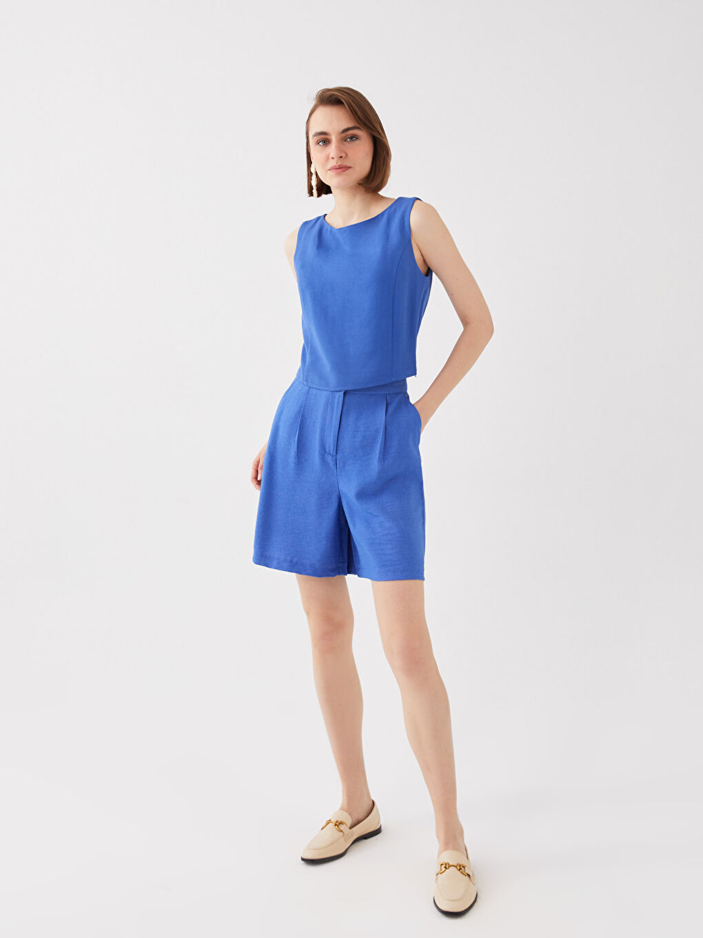 Boat Neck Straight Sleeveless Crop Women's Blouse -S3G764Z8-R4E