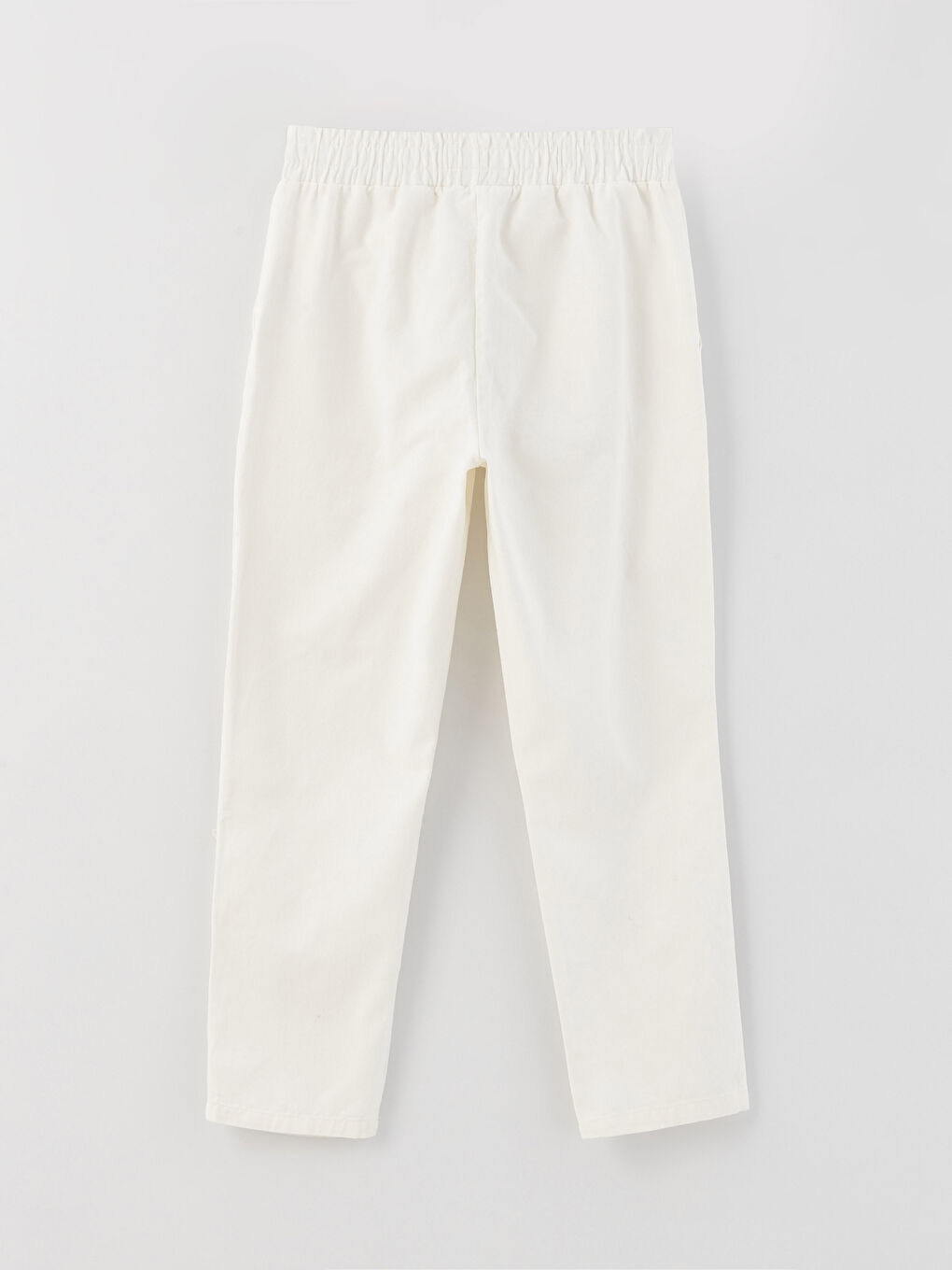 Ekru Beli Lastikli Rahat Kalıp Kadın Pantolon-5