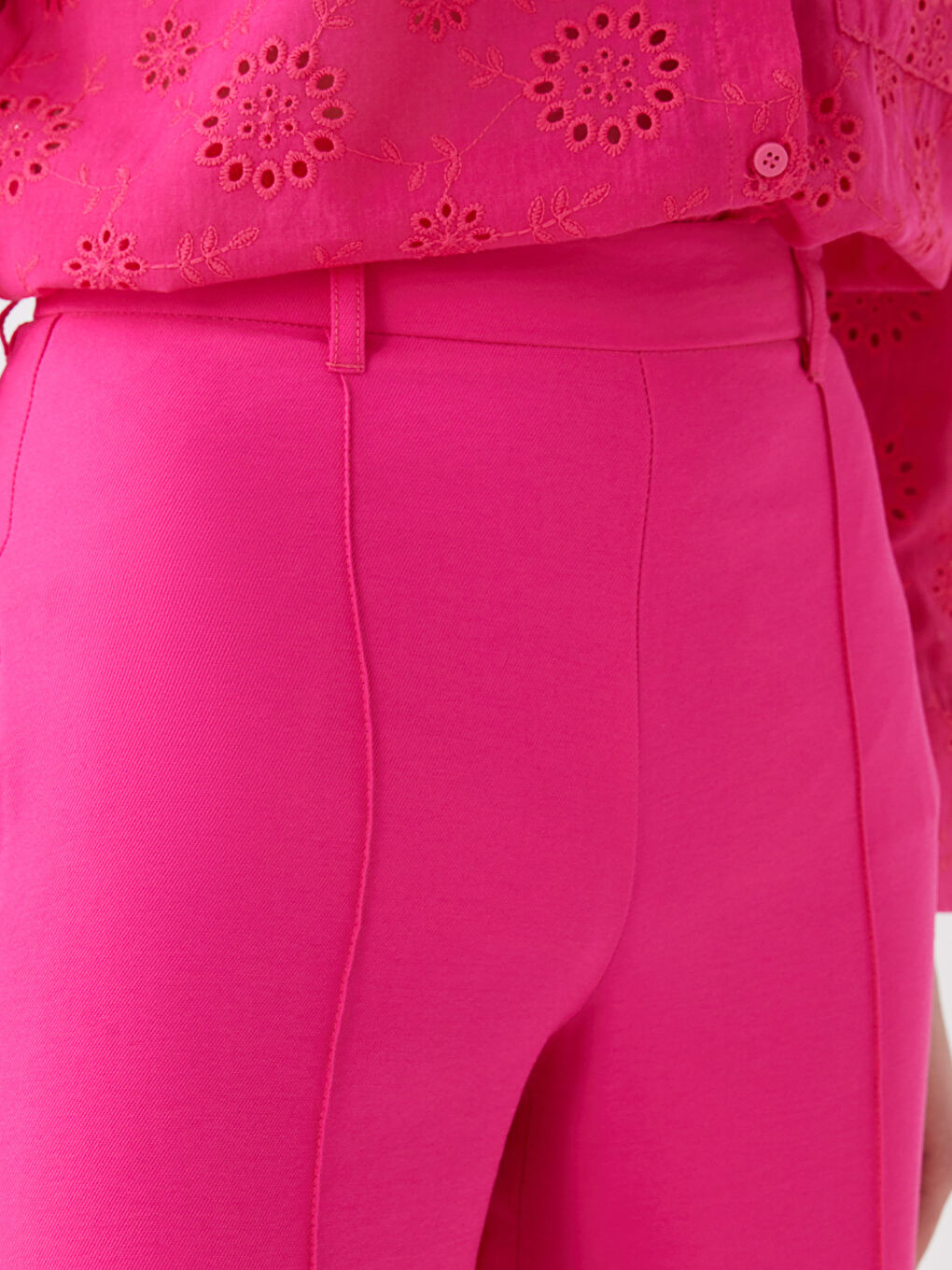 Pembe Standart Fit Düz Geniş Paça Kadın Pantolon-2