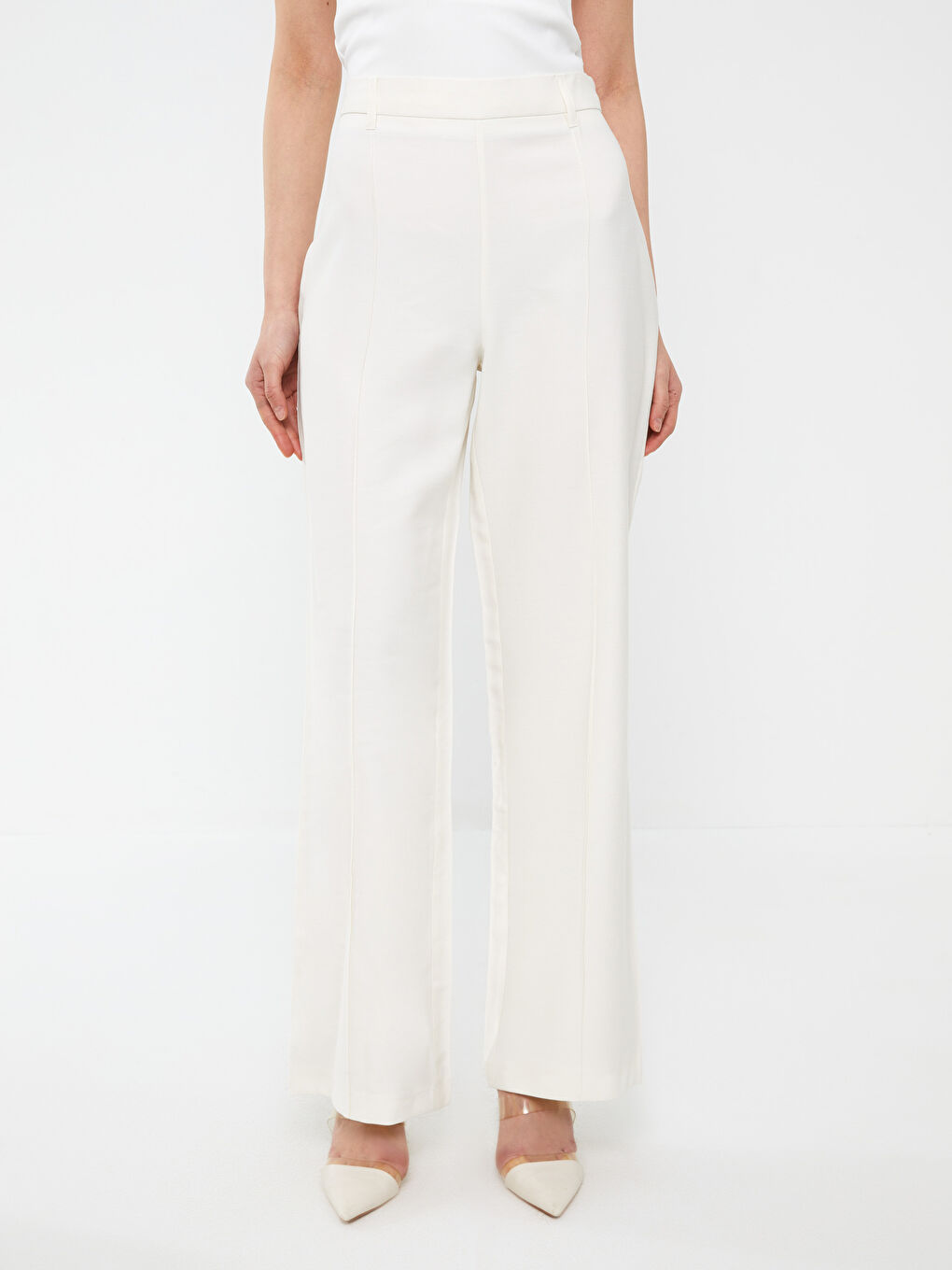 Standard Fit Plain Wide Leg Women's Trousers-2