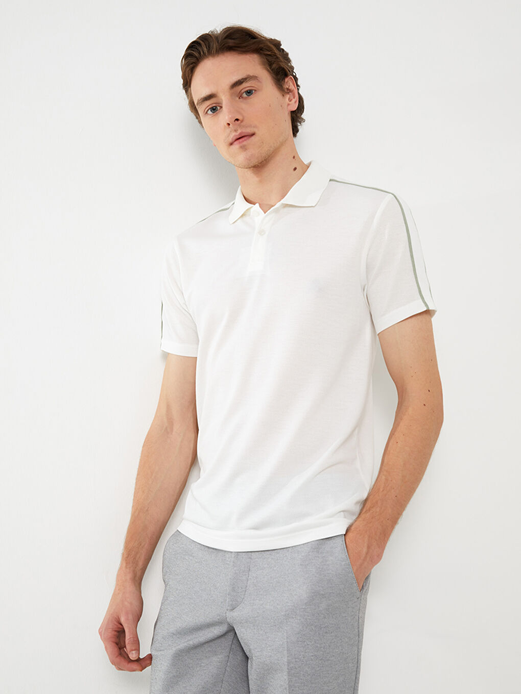 Ekru Polo Yaka Kısa Kollu Pike Erkek Tişört