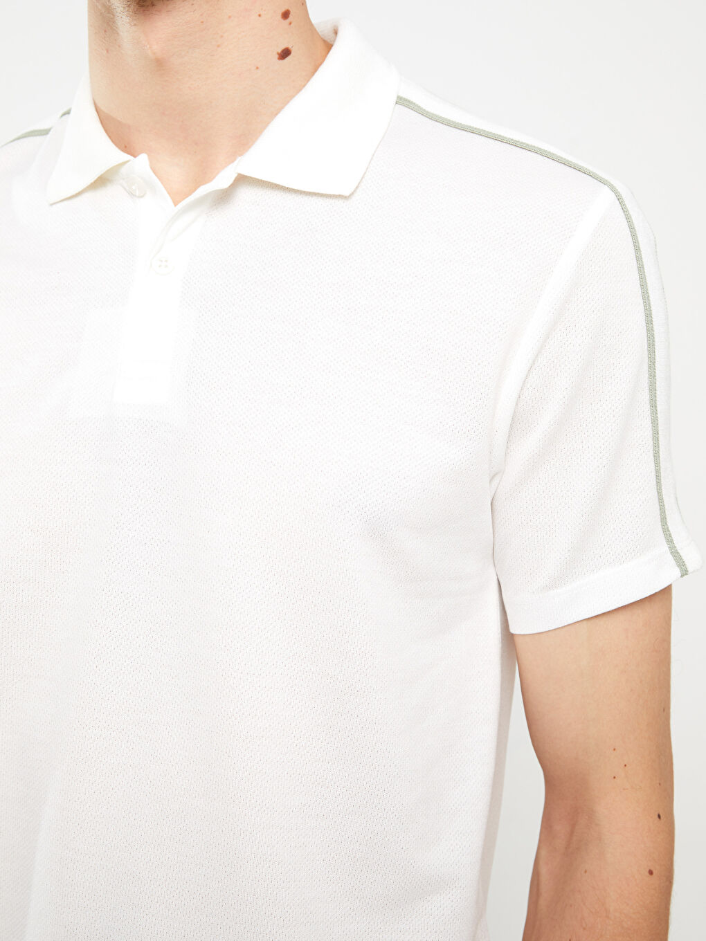 Ekru Polo Yaka Kısa Kollu Pike Erkek Tişört-3