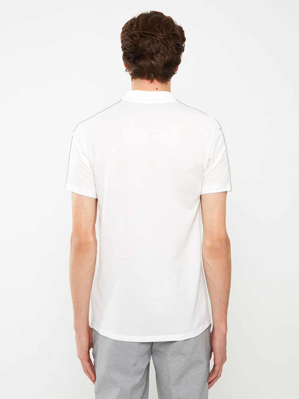 Ekru Polo Yaka Kısa Kollu Pike Erkek Tişört-4