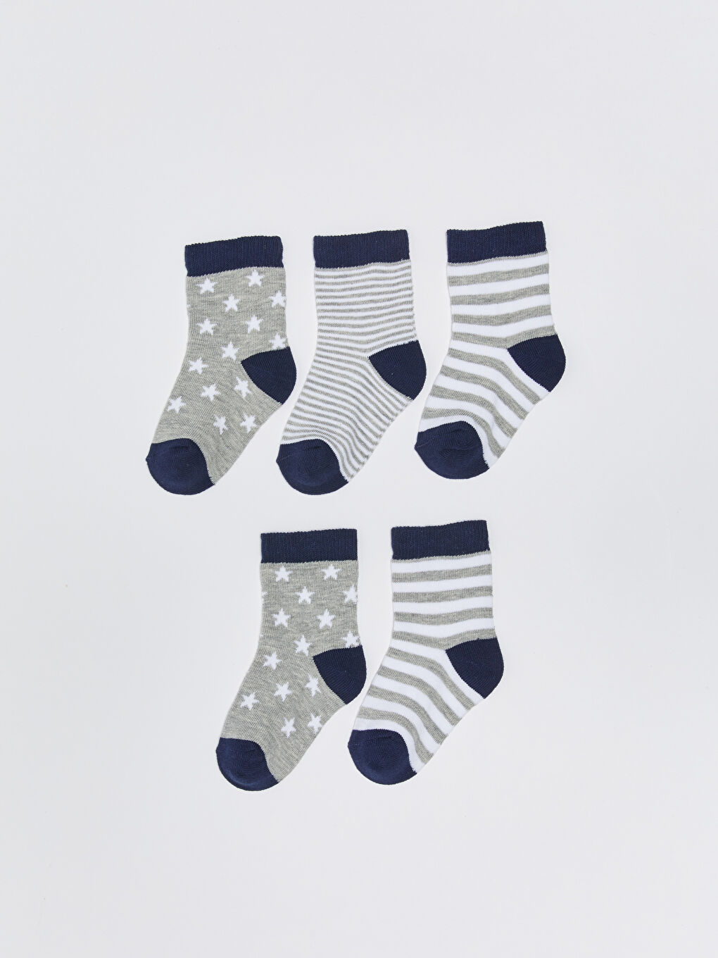 Gri Desenli Erkek Bebek Soket Çorap 5'li