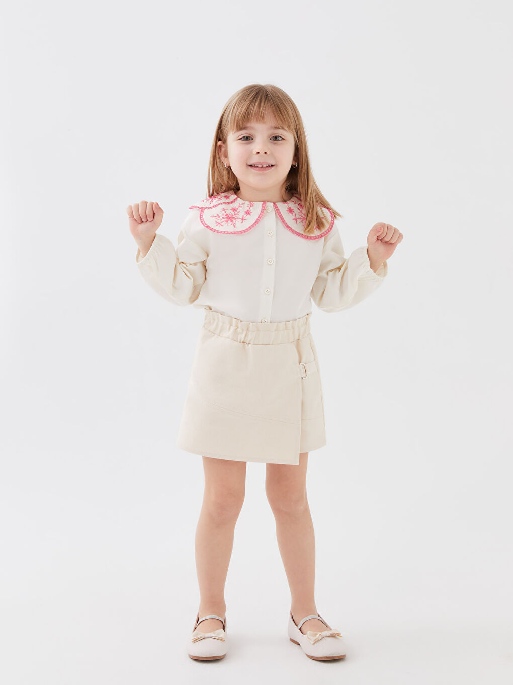 Bej Beli Lastikli Basic Kız Bebek Şort Etek-1