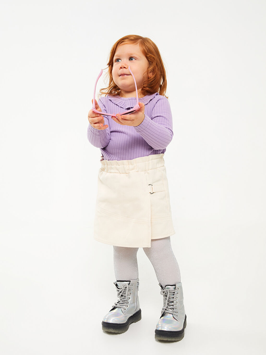 Bej Beli Lastikli Basic Kız Bebek Şort Etek-3