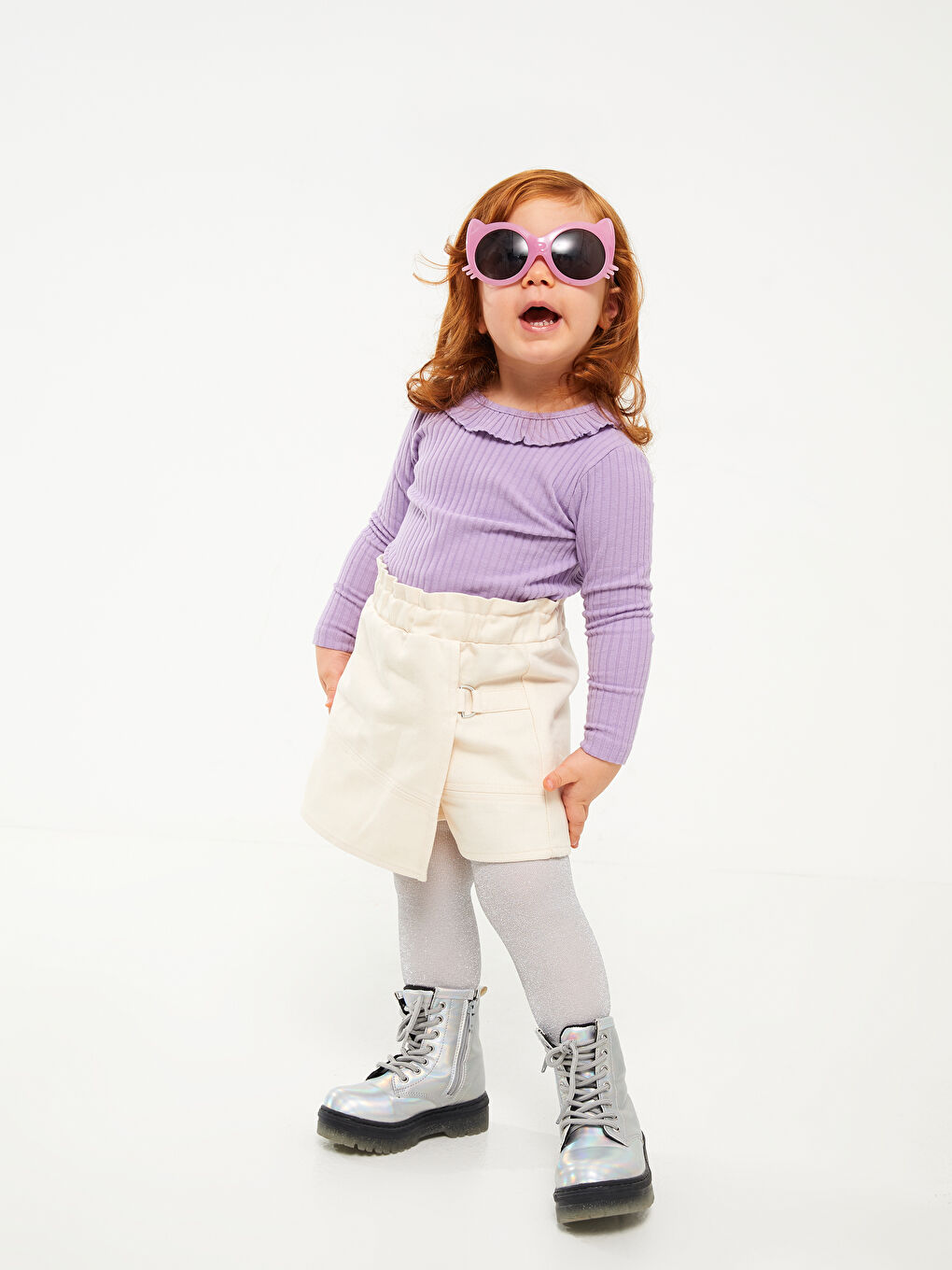 Bej Beli Lastikli Basic Kız Bebek Şort Etek-2