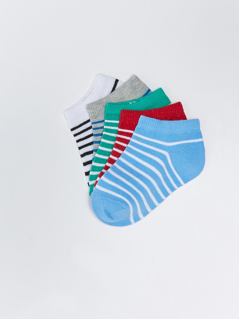 Mavi Çizgili Erkek Bebek Patik Çorap 5'li-1