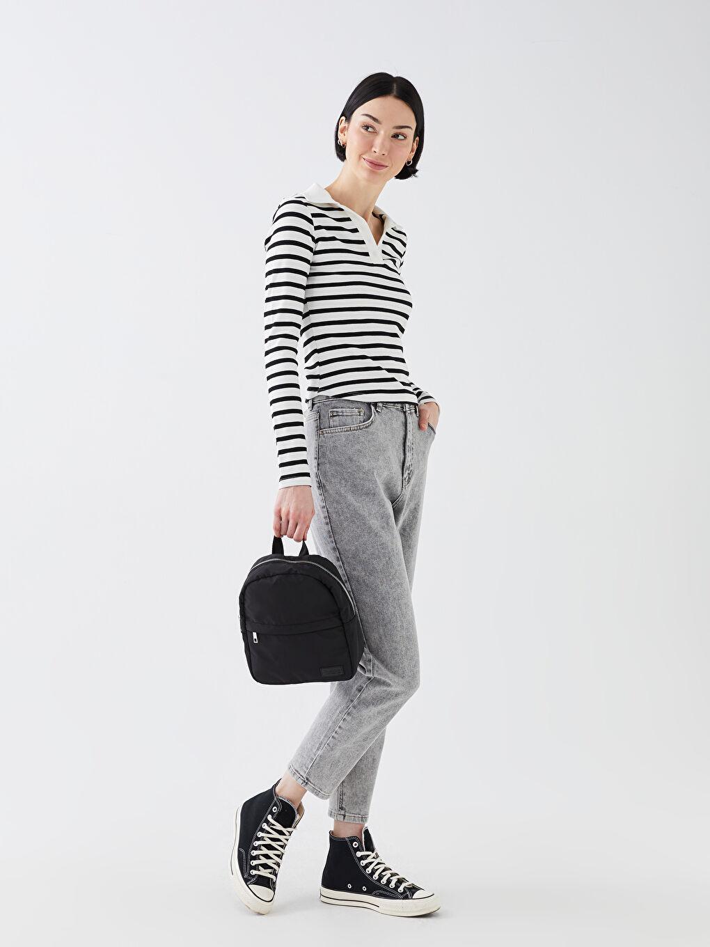 Siyah Paraşüt Kumaş Kadın Sırt Çantası-1