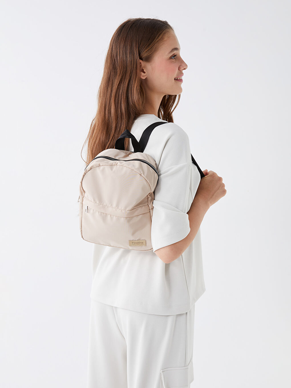 Bej Paraşüt Kumaş Kadın Sırt Çantası