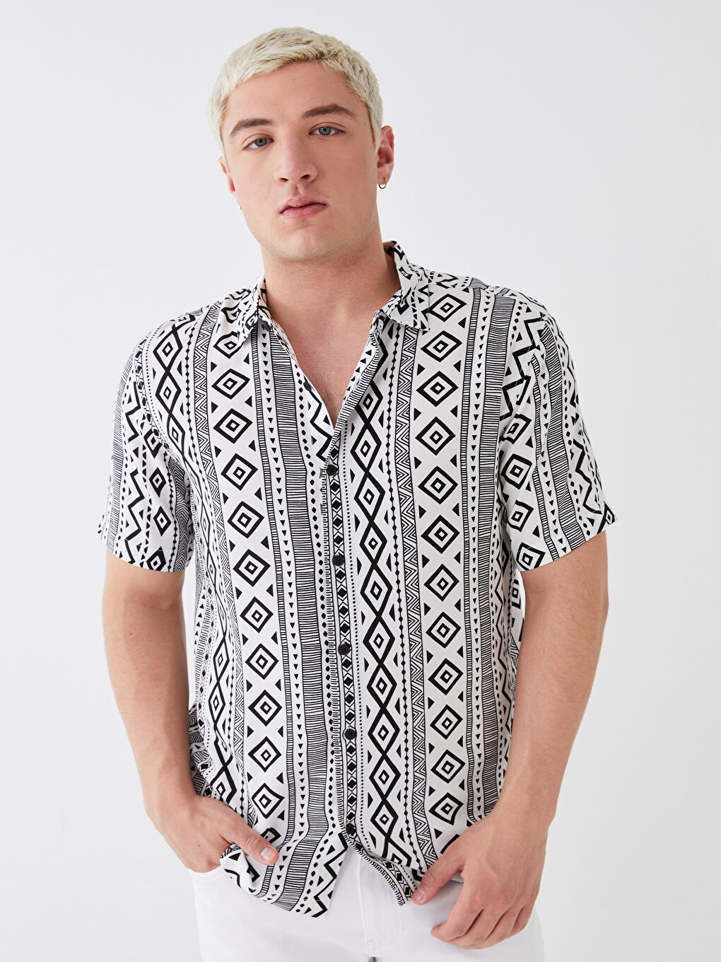 Regular Fit Short Sleeve Patterned Viscose Men's Shirt