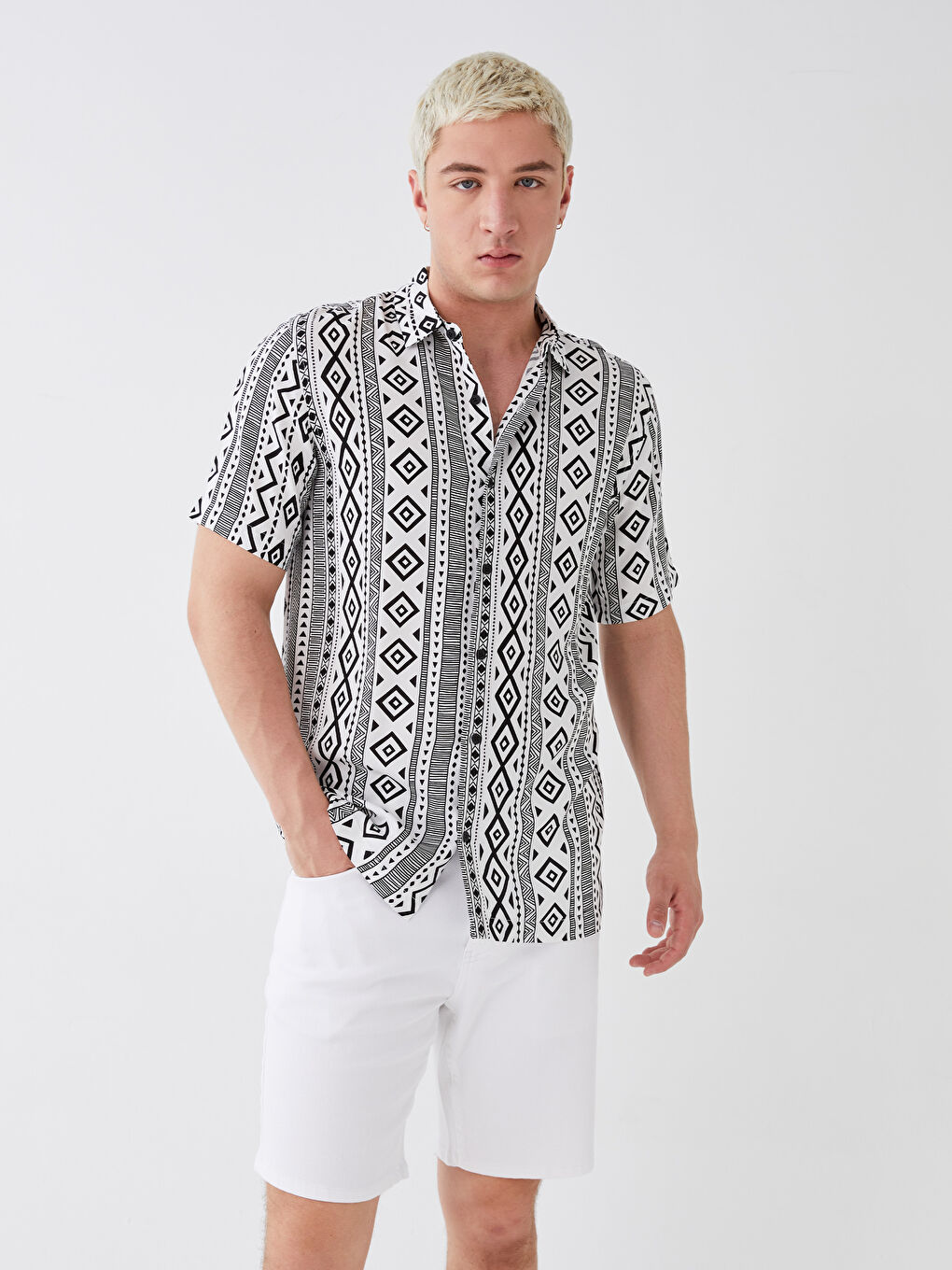 Regular Fit Short Sleeve Patterned Viscose Men's Shirt-1