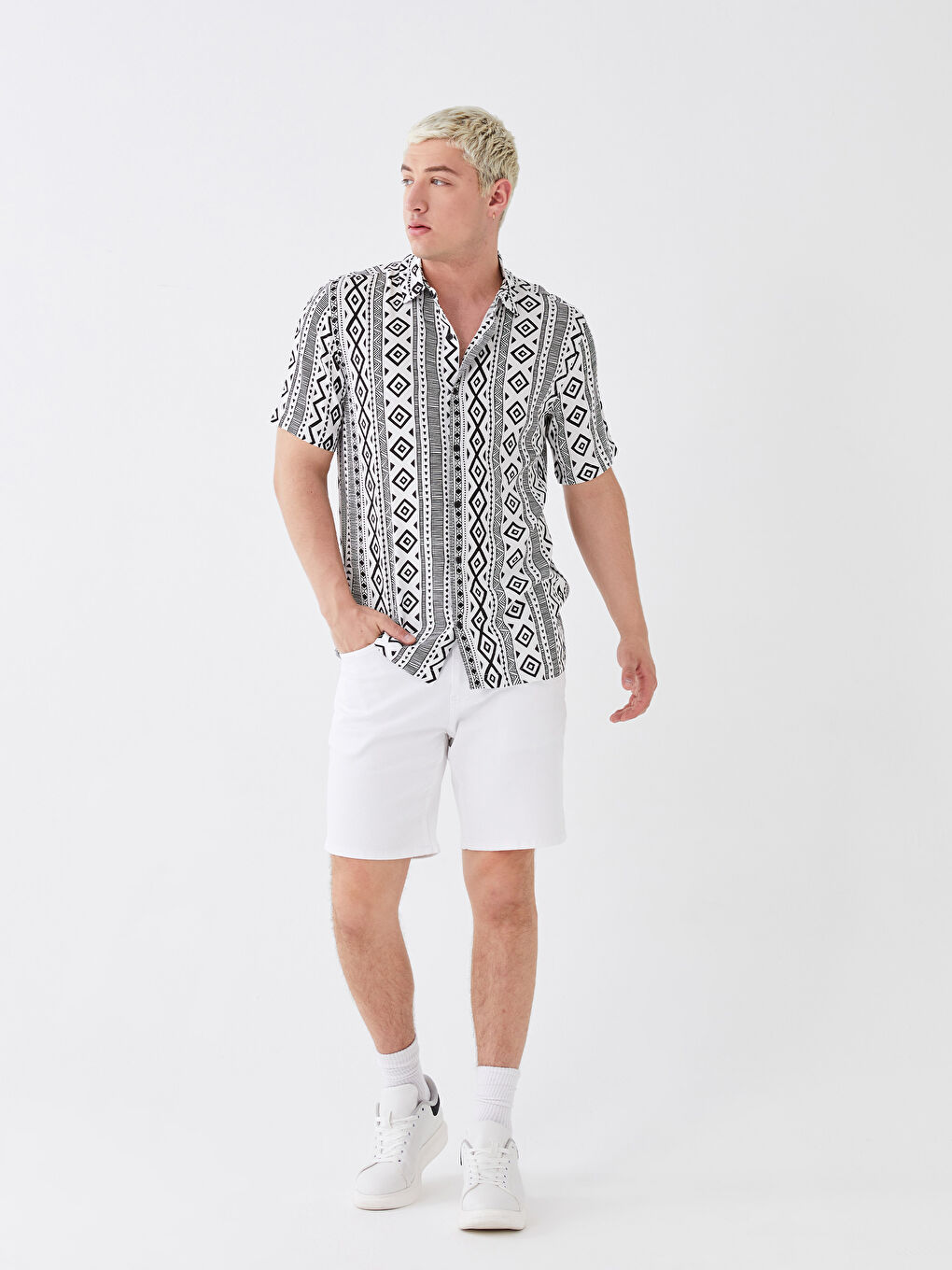 Regular Fit Short Sleeve Patterned Viscose Men's Shirt-2