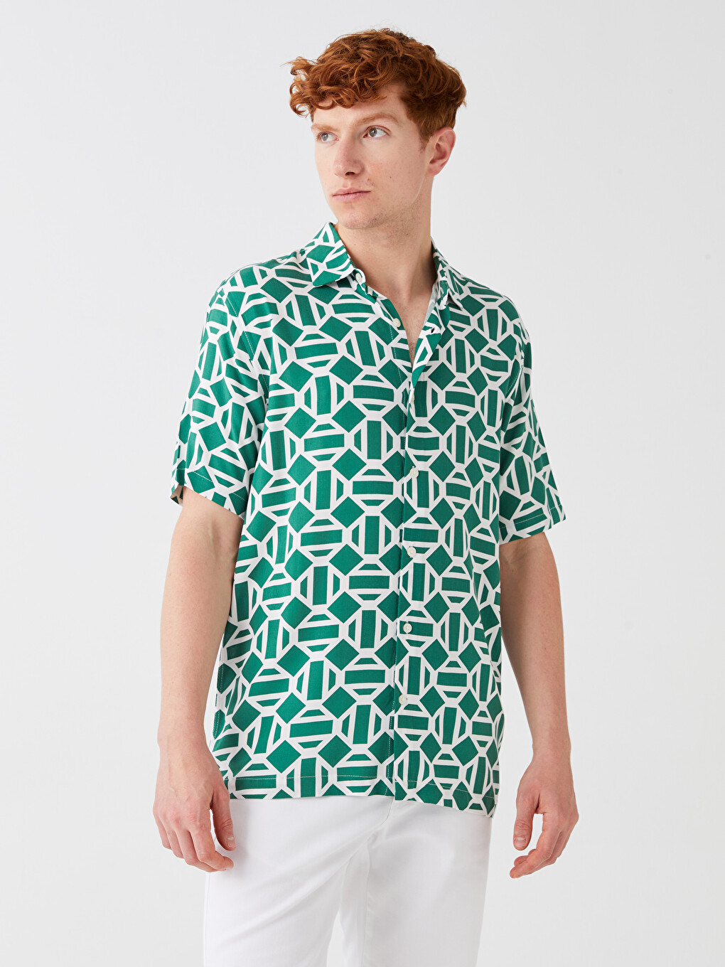 Regular Fit Short Sleeve Patterned Viscose Men's Shirt