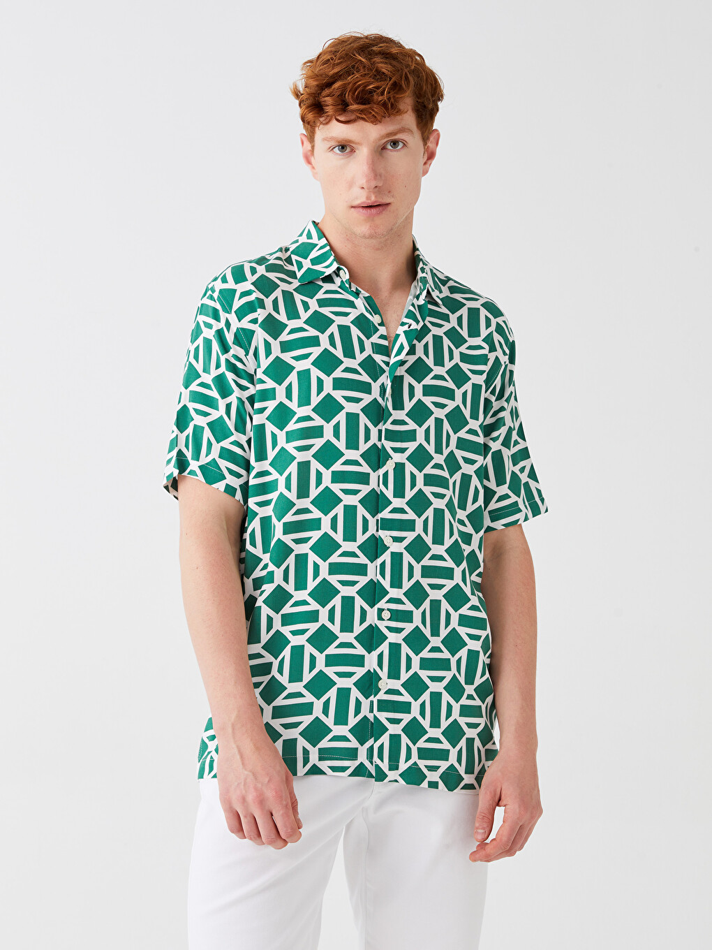 Regular Fit Short Sleeve Patterned Viscose Men's Shirt-1