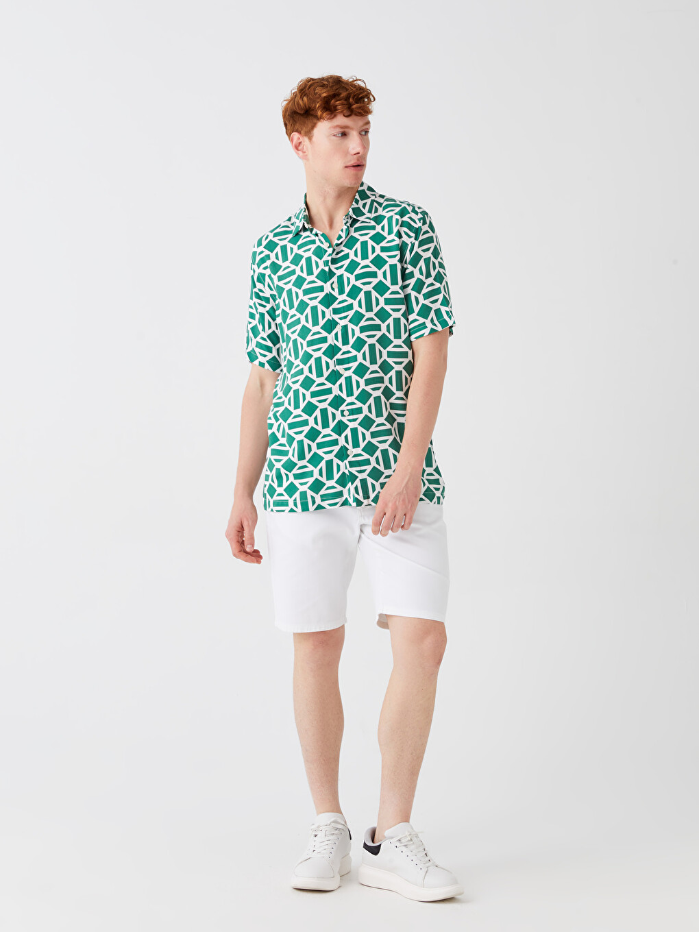 Regular Fit Short Sleeve Patterned Viscose Men's Shirt-2