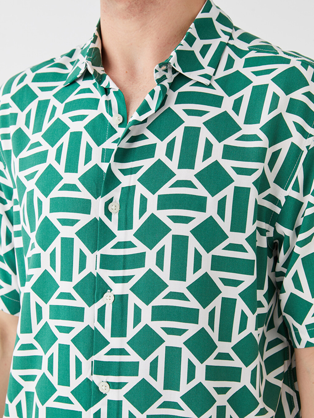 Regular Fit Short Sleeve Patterned Viscose Men's Shirt-3