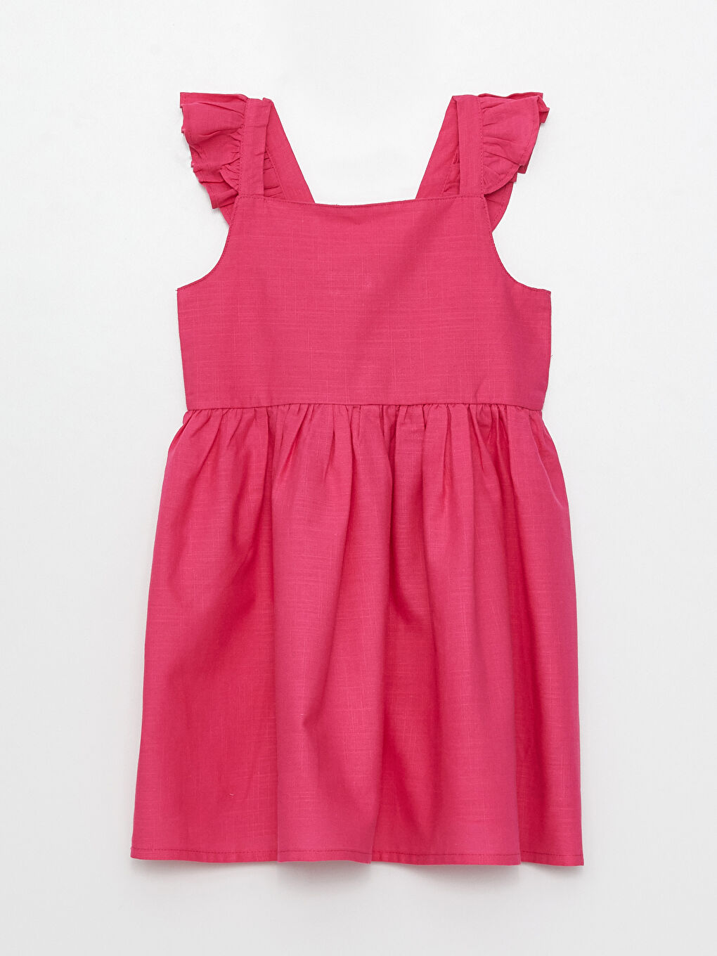 Fuşya Kare Yaka Askılı Kız Bebek Elbise