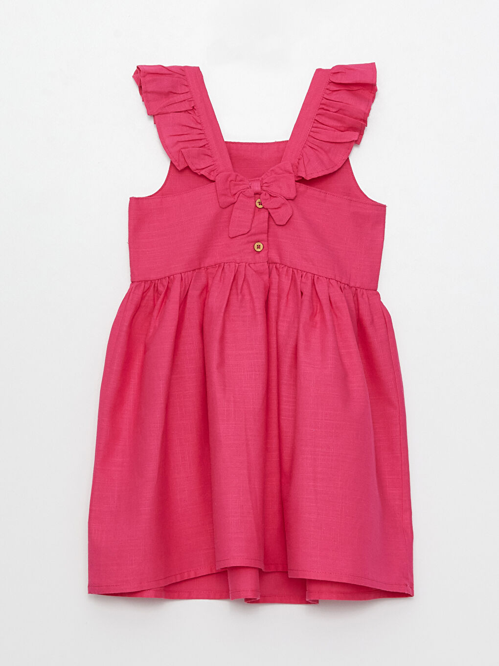 Fuşya Kare Yaka Askılı Kız Bebek Elbise-1