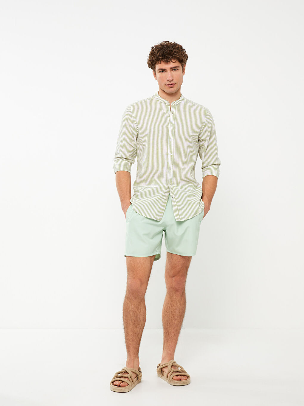 Yeşil Kısa Boy Basic Erkek Deniz Şortu-2