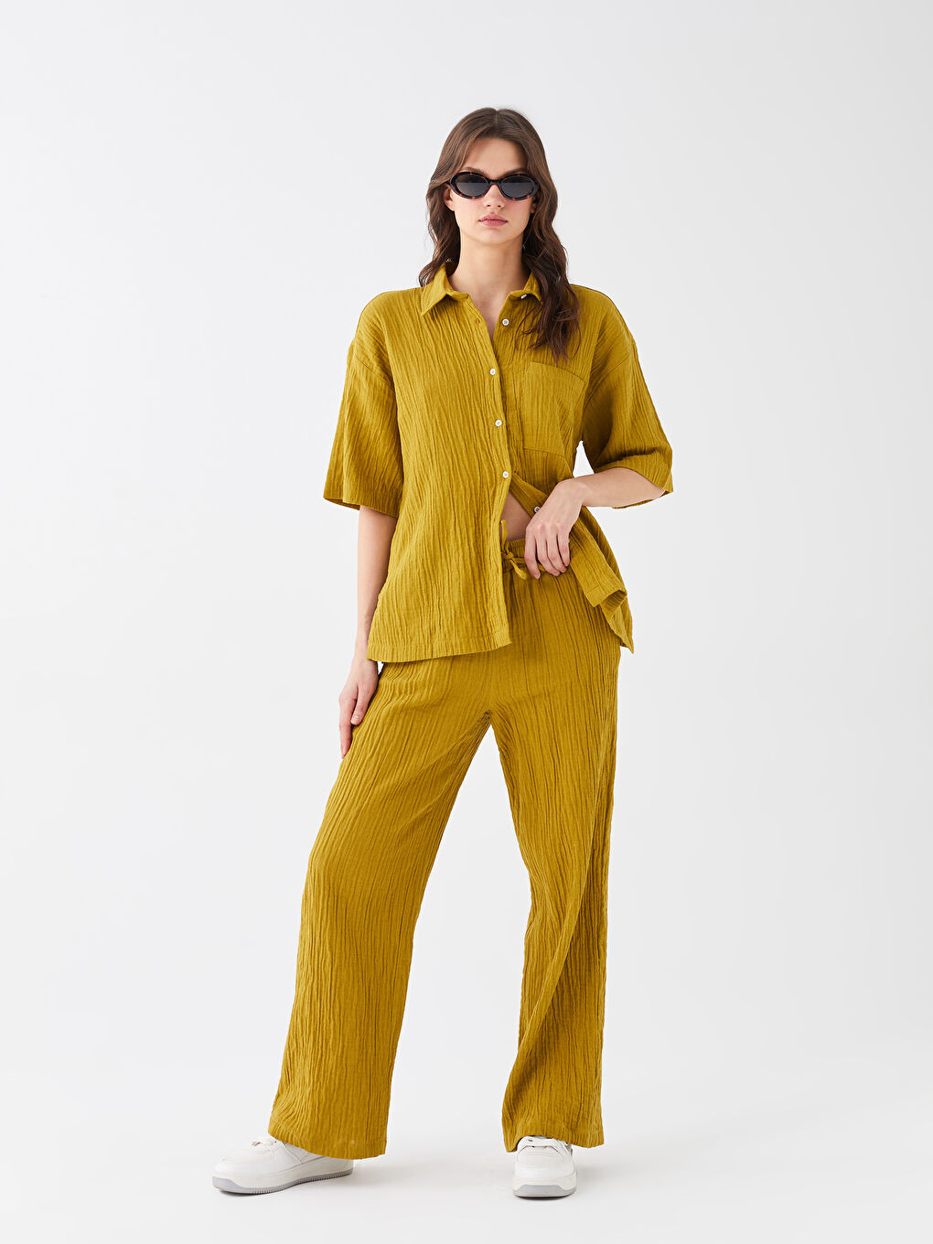 Брюки с эластичным поясом свободного кроя для женщин-1