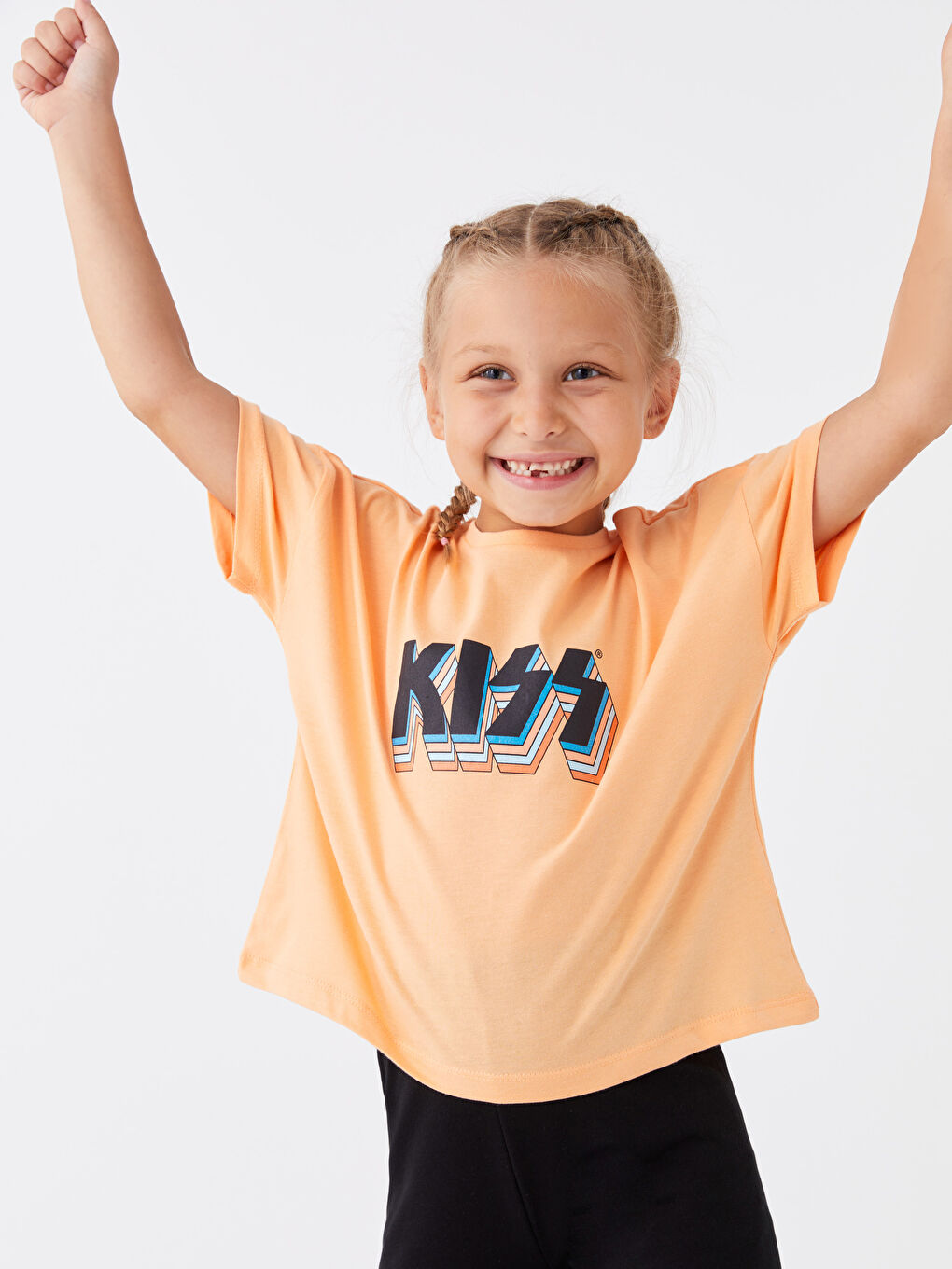 LCW Kids Rundhalsausschnitt KISS Bedrucktes Kurzarm Mädchen T-Shirt -S3G804Z4-G45