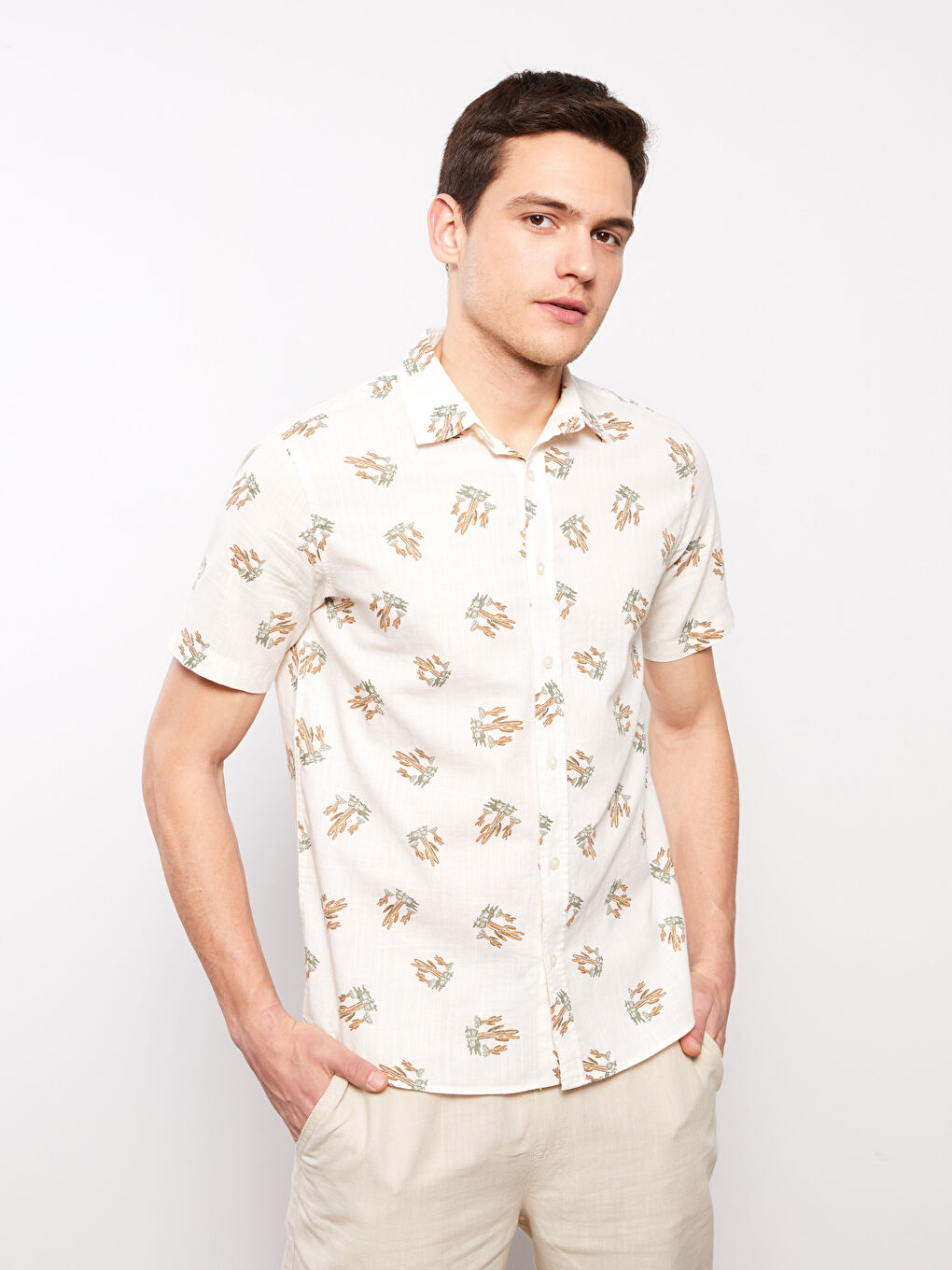 Regular Fit Short Sleeve Patterned Men's Shirt